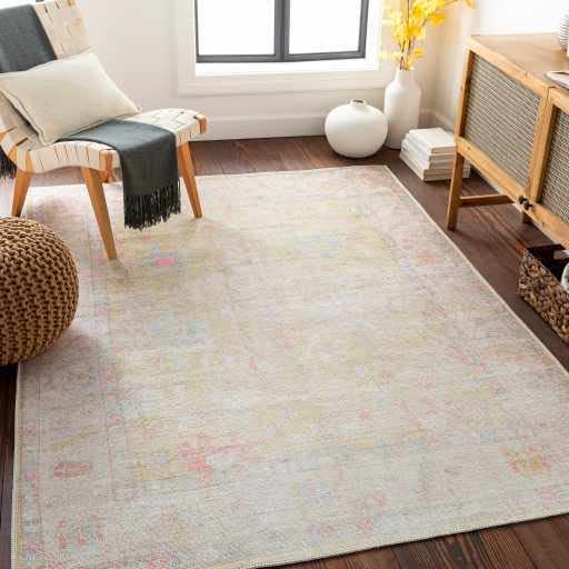 Hauteloom Zinnia Vintage Distressed Faded Area Rug - Oriental Bohemian Turkish Floral Carpet - Machine Washable Rug - Stain Resistant - Pet Friendly - Pink, Green, Blue, Colorful - 8'10" x 12'