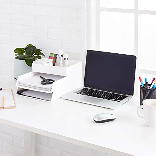 Amazon Basics Rectangular Plastic Desk Organizer Bundle, 3 Pieces Letter Tray/Accessory Tray, White