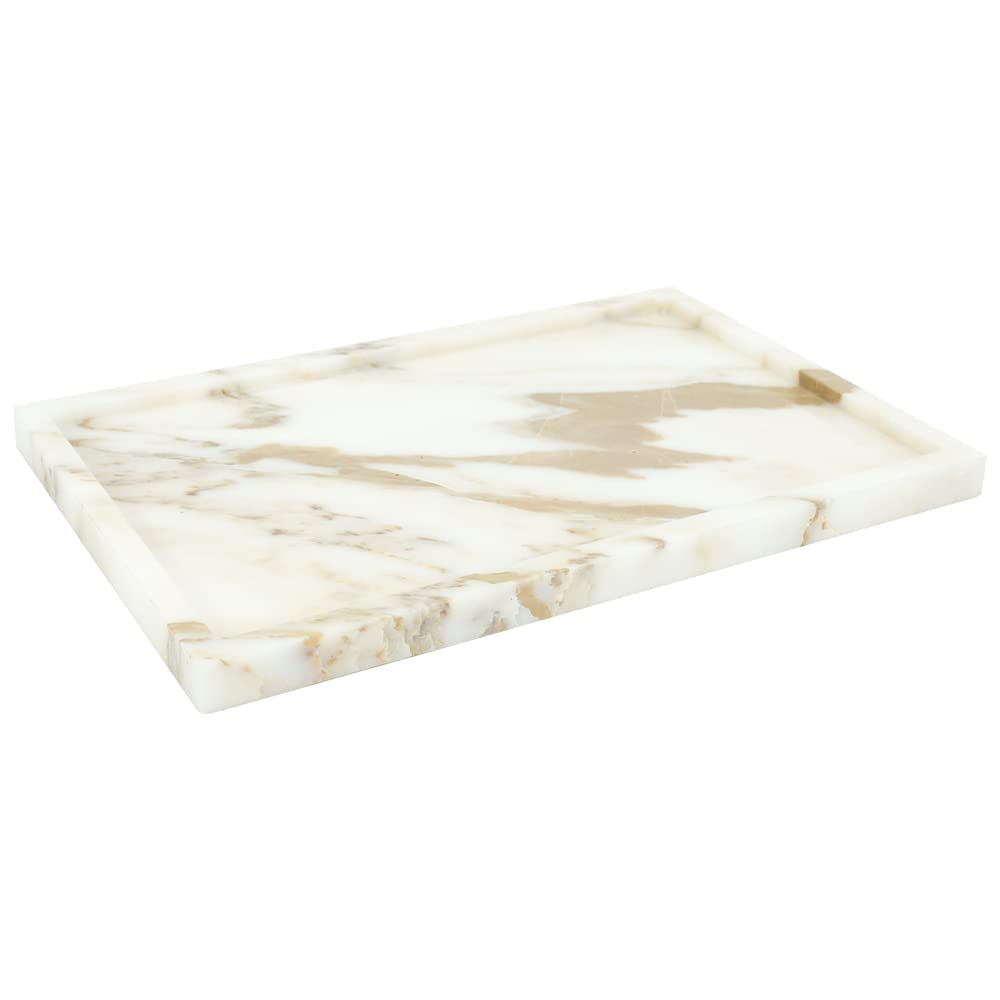 100% Natural Marble Serving Tray Luxury Marble Storage Tray for Home Decor Stone Tray for Bathroom/Kitchen/Vanity/Dresser,Plate Holder for Tissues, Candles, Towel