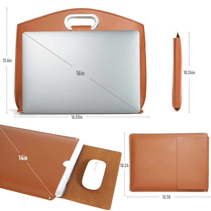 CNAIDUNR 2PCS Laptop Bag for Women, Waterproof Leather 14-16In for Laptops and iPad Cases, Work Tote Bag Briefcase for Women(Brown)