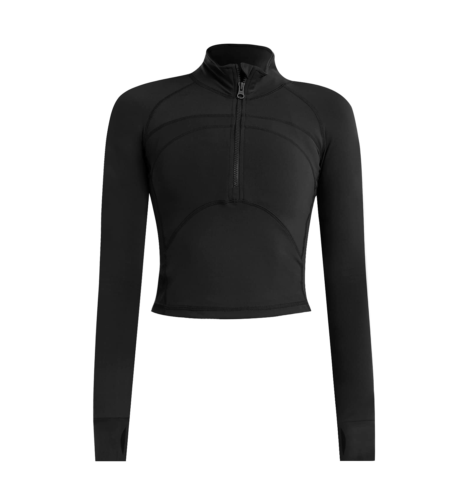 ZHENWEI Women's Running Jacket Slim Fit Lightweight Long Sleeve 1/2 Zip Workout Yoga Jacket Black L