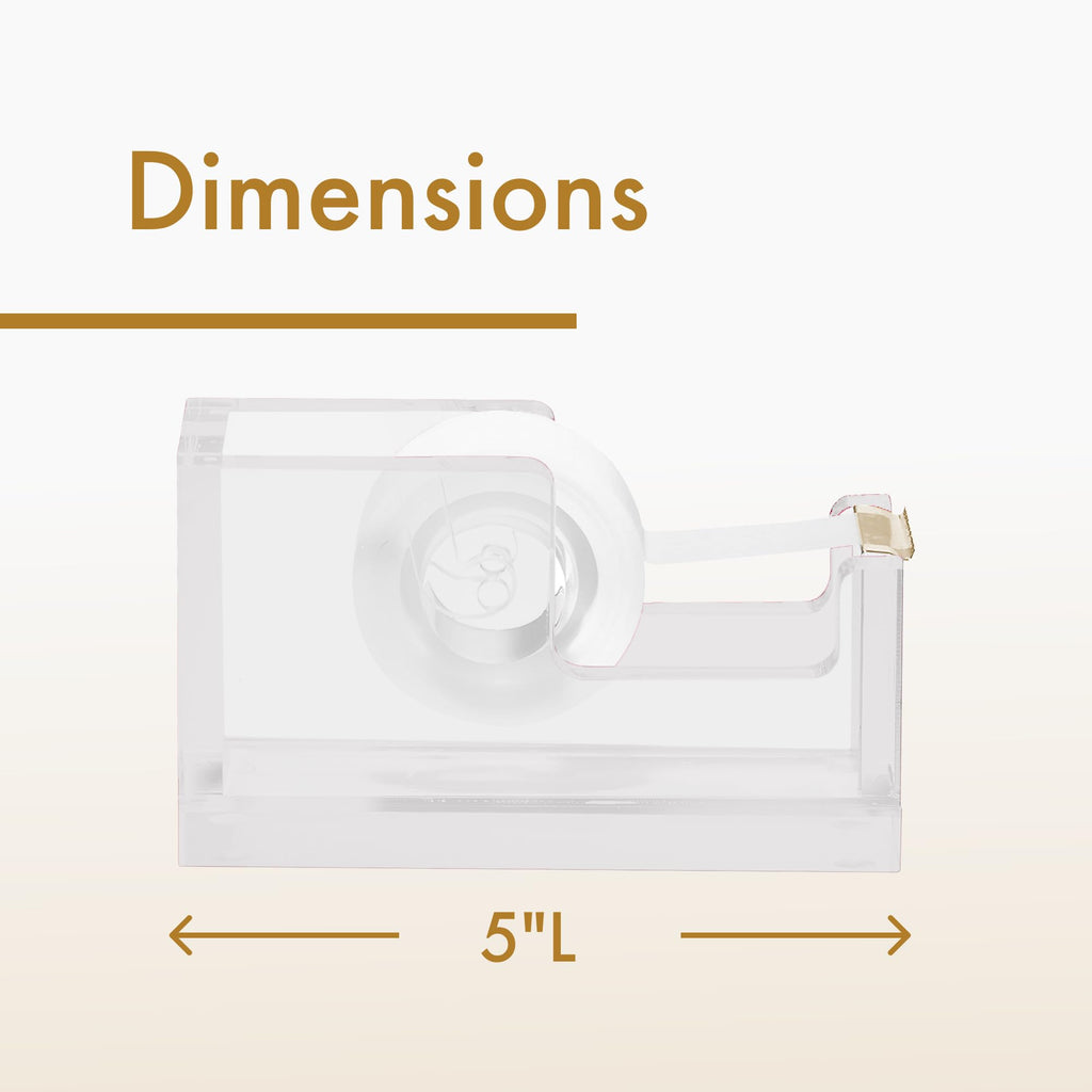 OfficeGoods Acrylic Tape Dispenser – Modern Desk Organizer for Office Supplies – Heavy Duty Refillable Tape Holder for Home and School Crafting – Stylish Desktop Accessory for Gift Wrapping, Gold