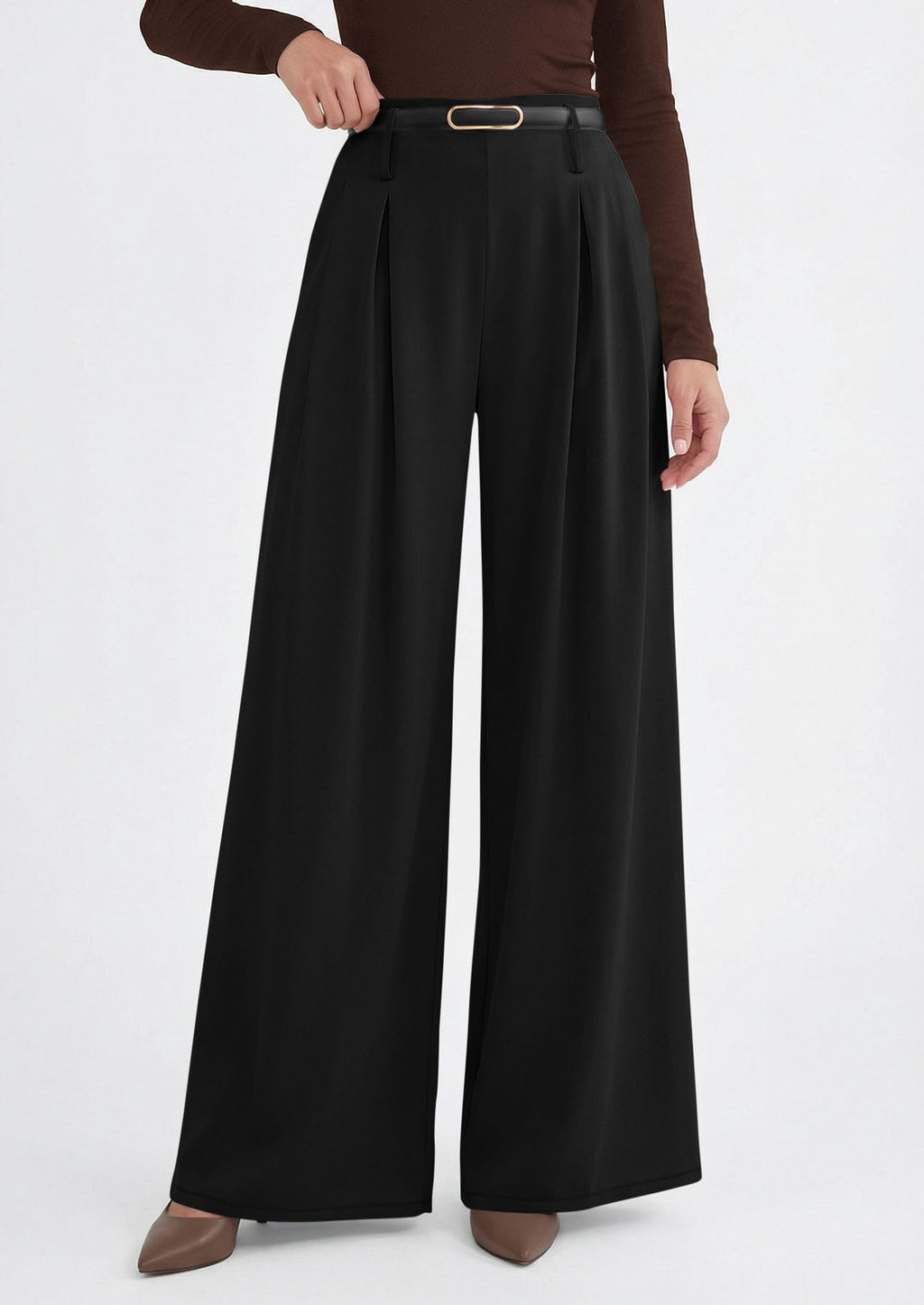 PRETTYGARDEN Womens Spring Wide Leg Trousers 2026 High Elastic Waist Loose Pleated Long Flowy Palazzo Work Pants with Pockets (Black,Large)