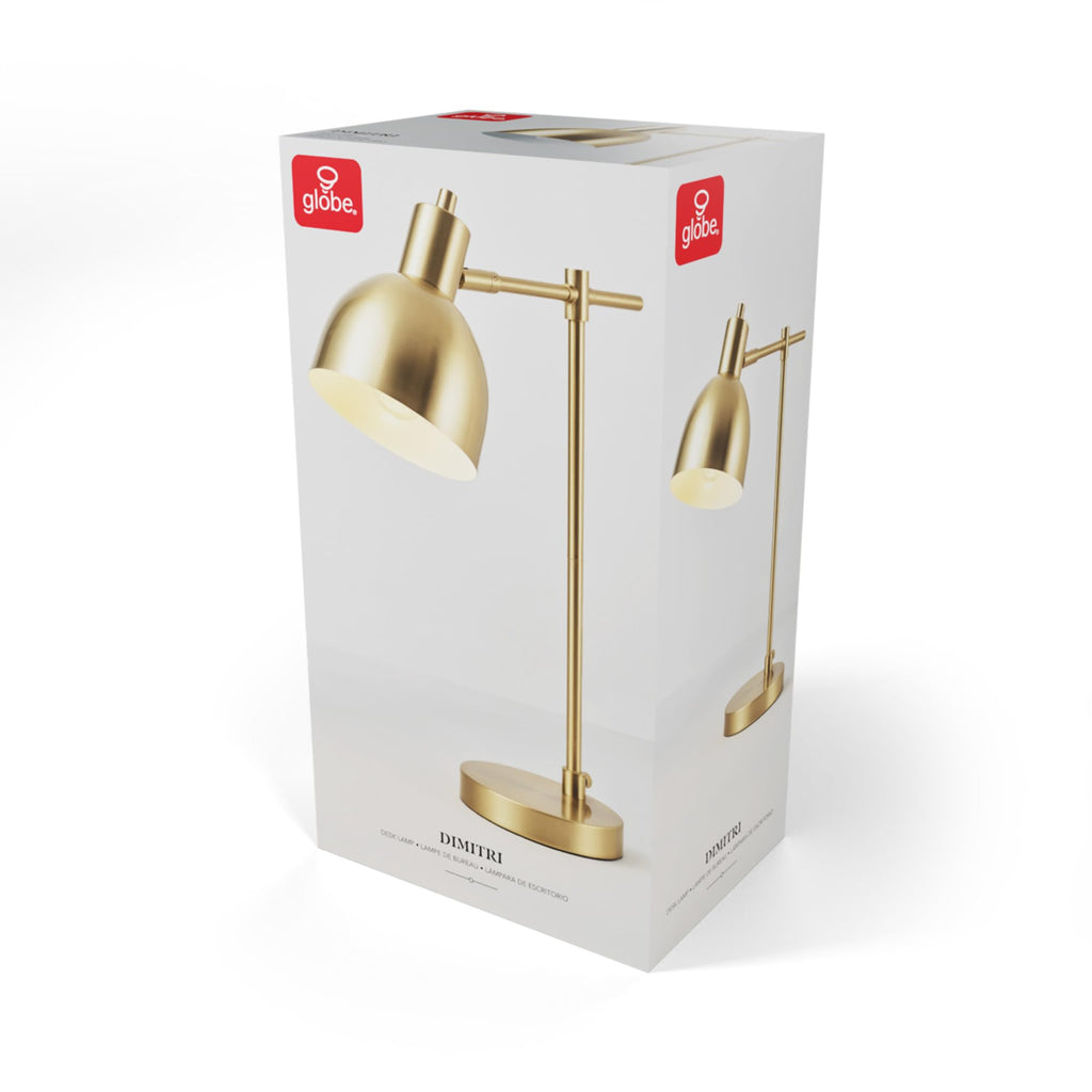 GLOBE Electric 61000058 18" Desk Lamp, Matte Brass Finish, Metal Shade, Adjustable Pivot Joint, Rotary Switch, Modern Lighting for Bedroom or Office, Timeless, Lights for Home, E26 Base