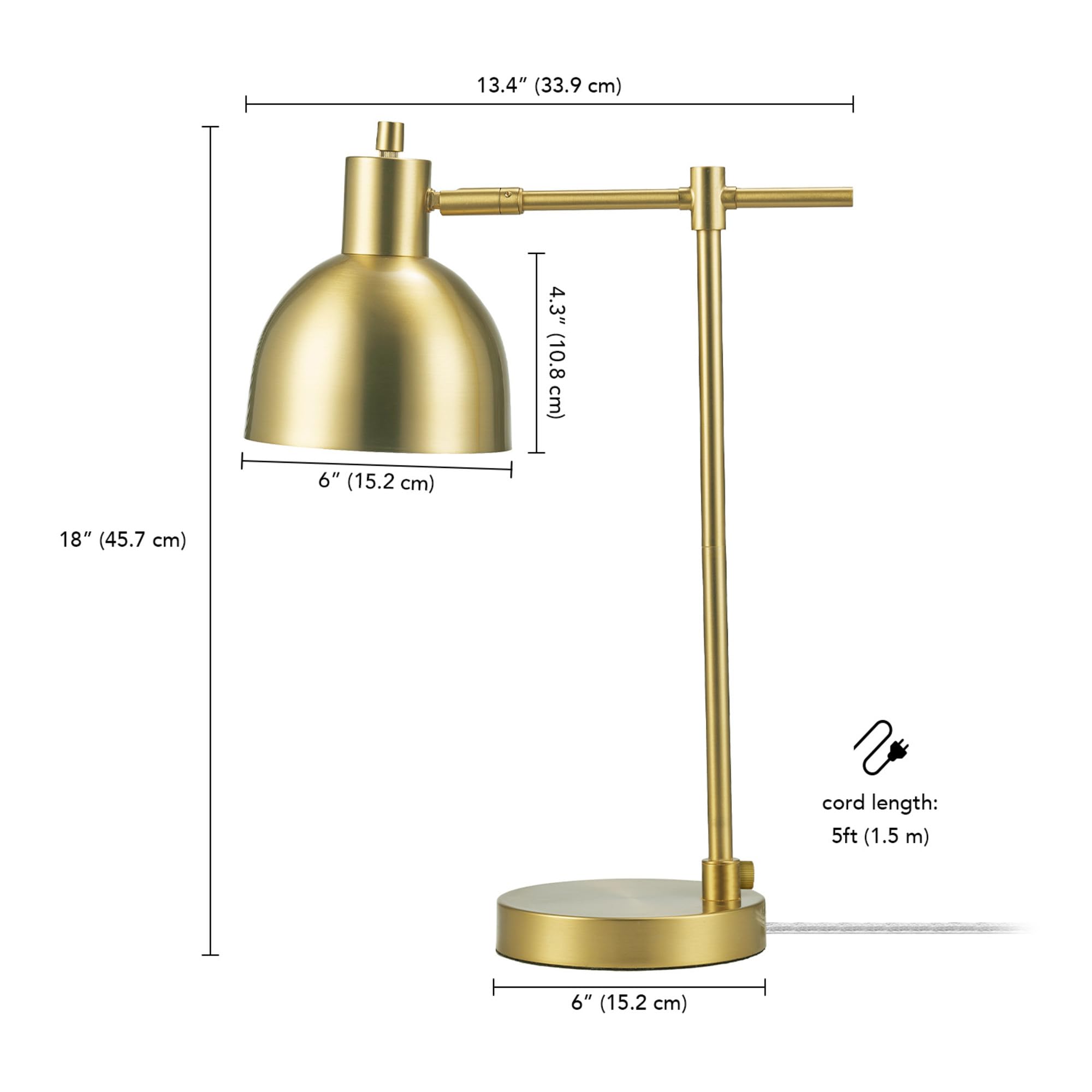 GLOBE Electric 61000058 18" Desk Lamp, Matte Brass Finish, Metal Shade, Adjustable Pivot Joint, Rotary Switch, Modern Lighting for Bedroom or Office, Timeless, Lights for Home, E26 Base