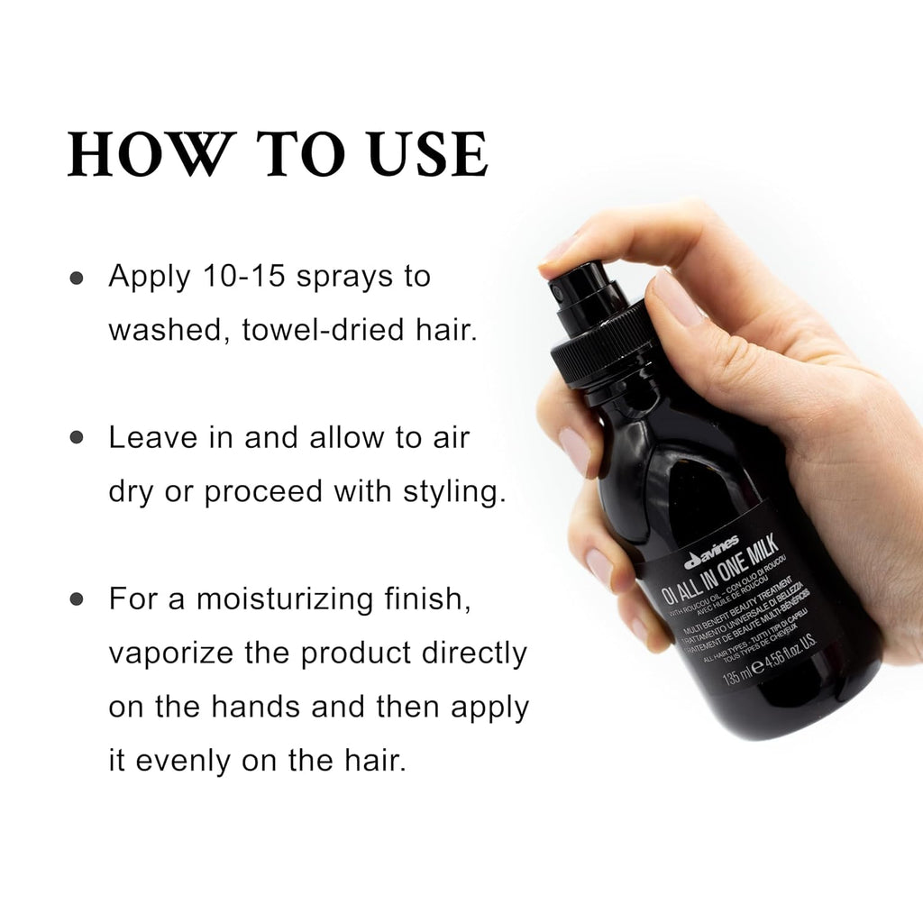 Davines OI All in One Milk | Leave-in Conditioner Spray | Powerful Hair Detangler + Heat Protection | Smoothes Frizzy Hair | 4.56 Fl Oz