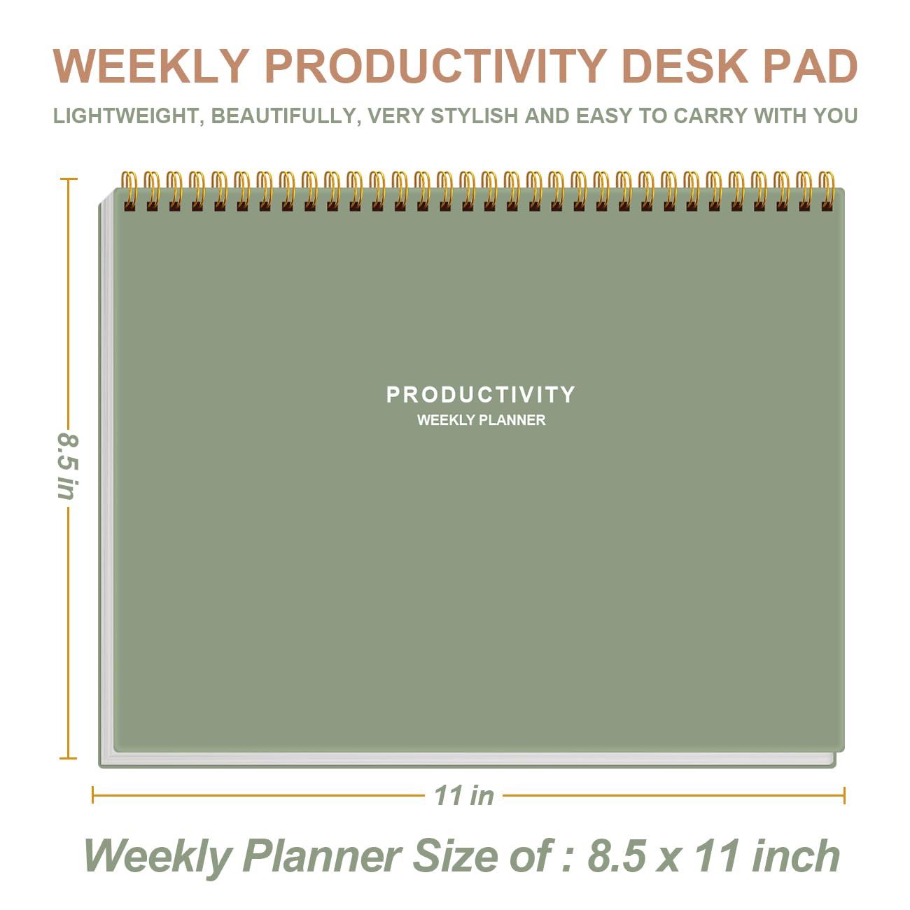 Weekly Productivity Planner - 8.5" x 11" Dashboard Desk Notepad Has 6 Focus Areas to List Tasks for Goals, Projects, Clients, Academic or Meal-Organize Your Daily Work Efficiently, 54 Weeks, Green