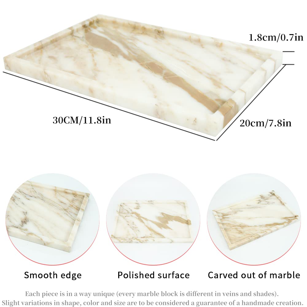 100% Natural Marble Serving Tray Luxury Marble Storage Tray for Home Decor Stone Tray for Bathroom/Kitchen/Vanity/Dresser,Plate Holder for Tissues, Candles, Towel