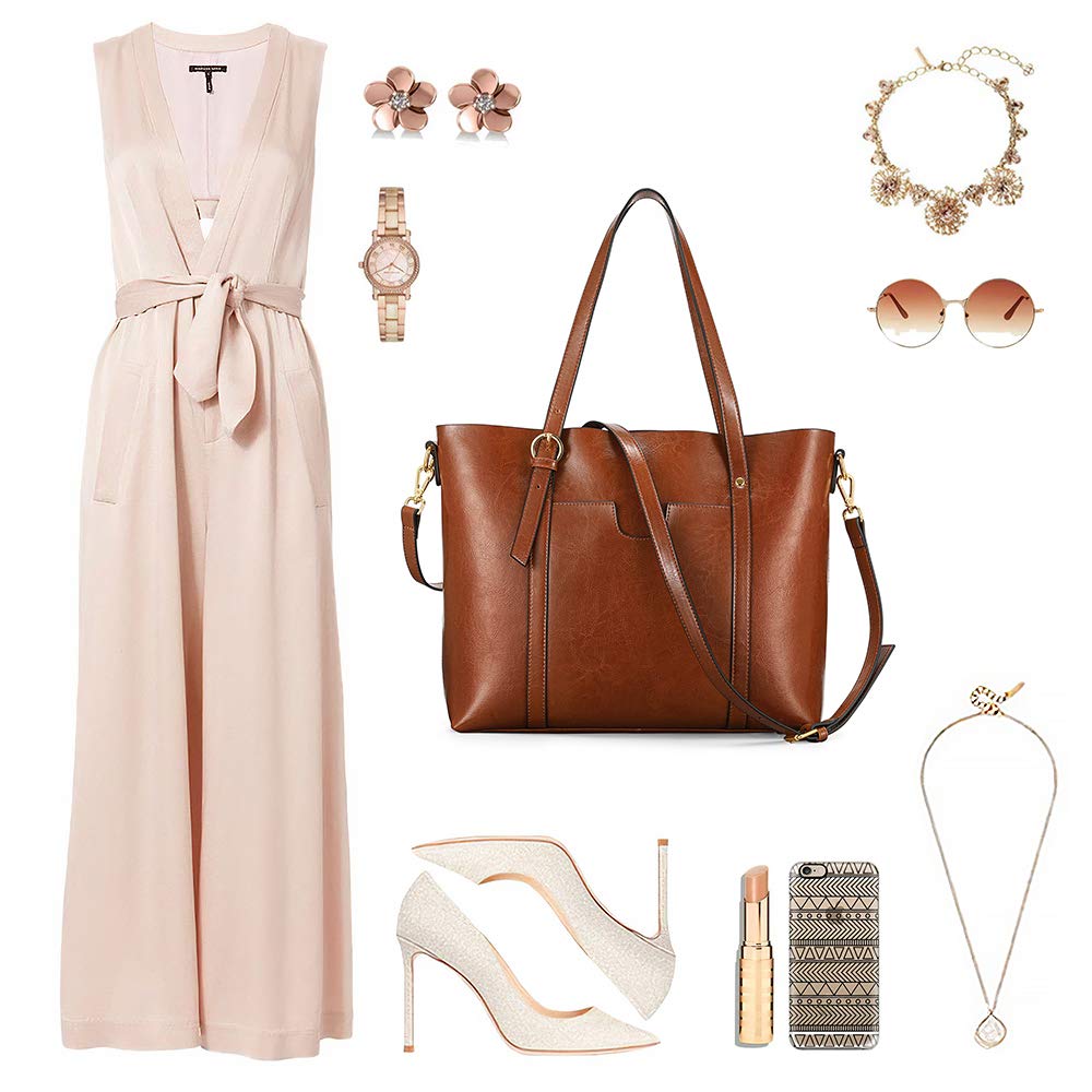 Kattee Genuine Leather Women Tote Bag Soft Handbags Vintage Shoulder Purses Fashion Top Handle Bag Large Capacity (Dark Brown)