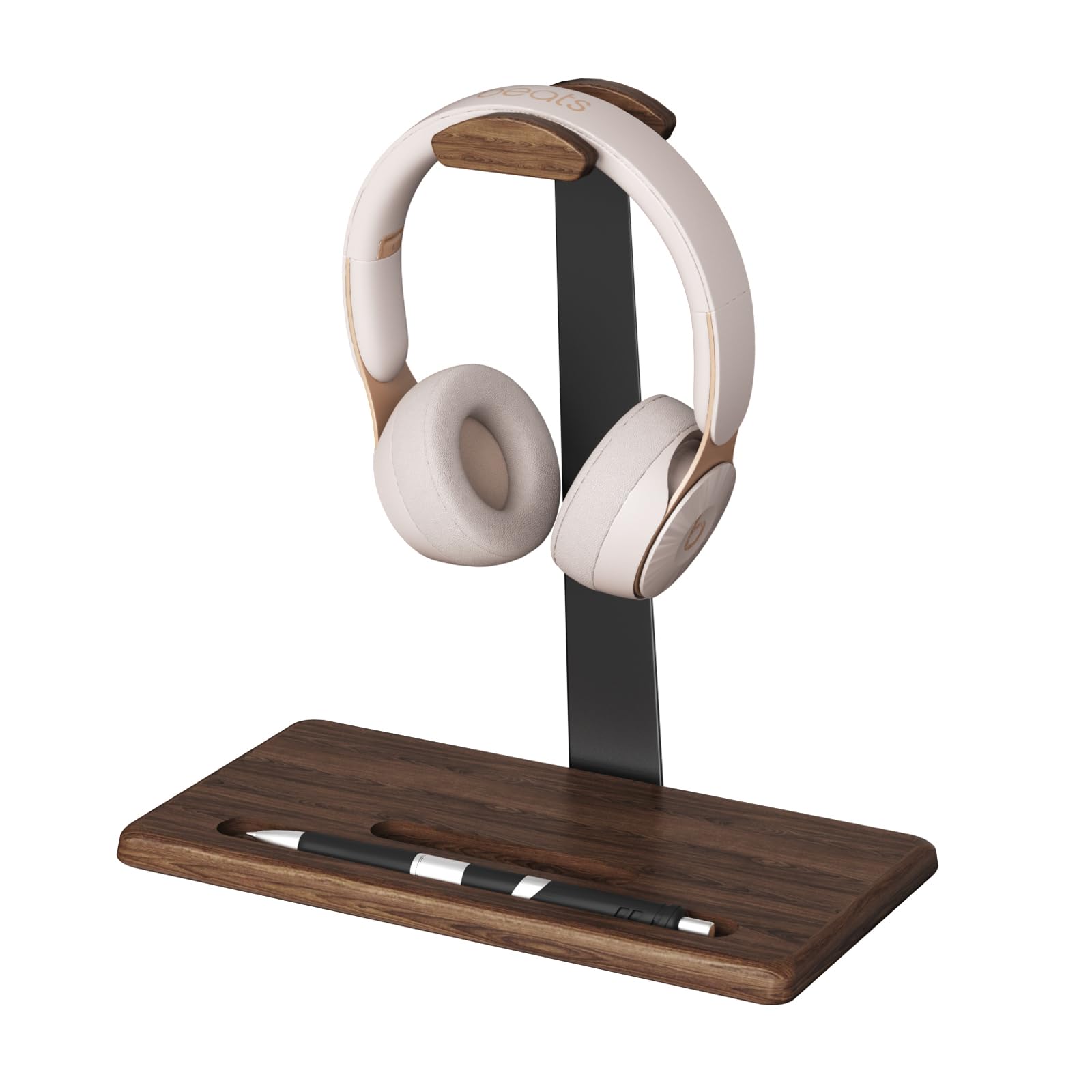 DEMEGA Walnut Headset Stand for Desk with Phone Holder | Headphone Stand Headphone Holder (Dark Walnut)
