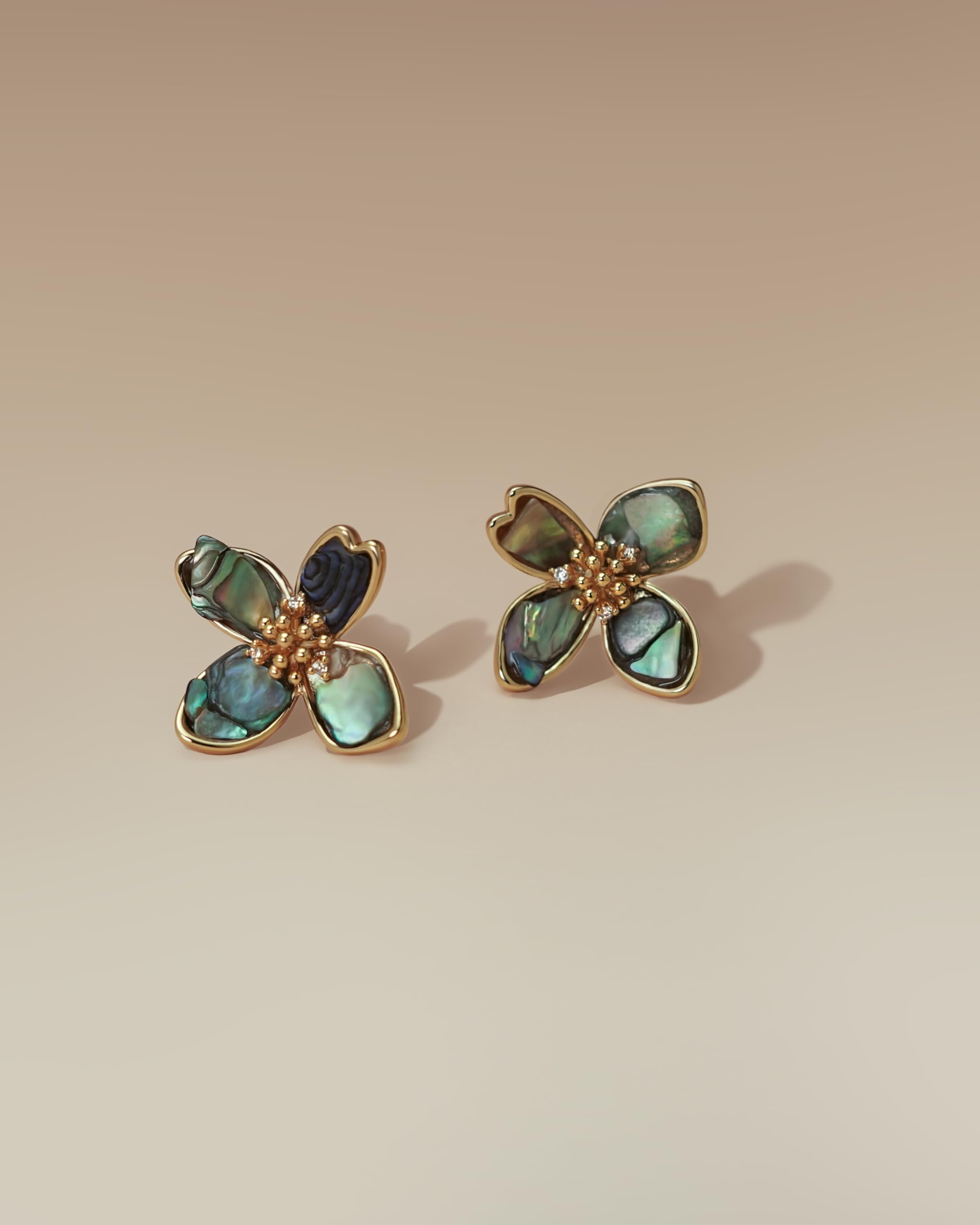 SNGIA 18K Gold Plated Mother of Pearl Flower Stud Statement Earrings for Women by SNGIA, Dainty Bold Retro Handmade Trendy Natural Sea Abalone Shell Floral Bohemian Jewelry Gifts, Small Unique Baroque Turquoise Stone Summer Beach Fashion Earrings Accessor
