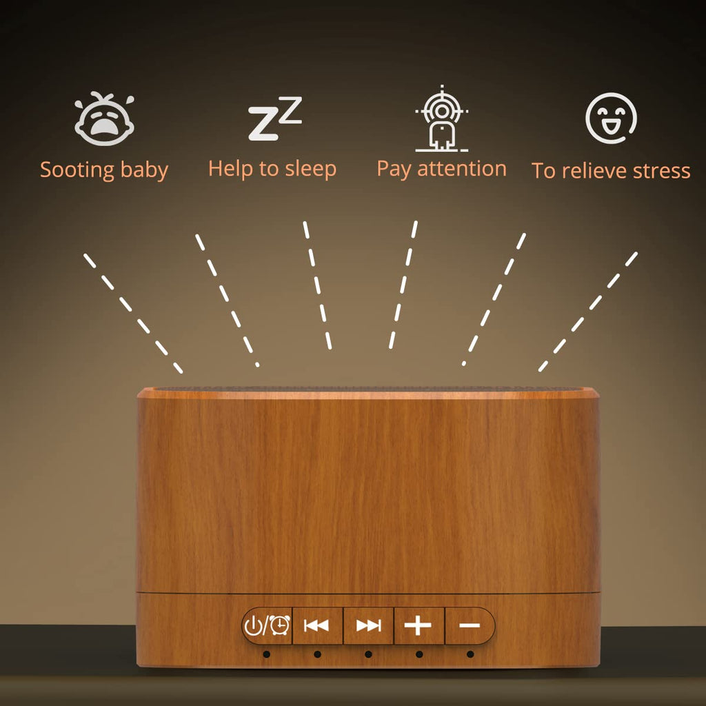 White Noise Machine plug-in Sound Machine with 20 Non Looping Natural Soothing Sounds and Memory Function Sleep Timer Sleep Machine with Sleep Therapy for Baby Kids Adults-New Wood Grain Added in 2025