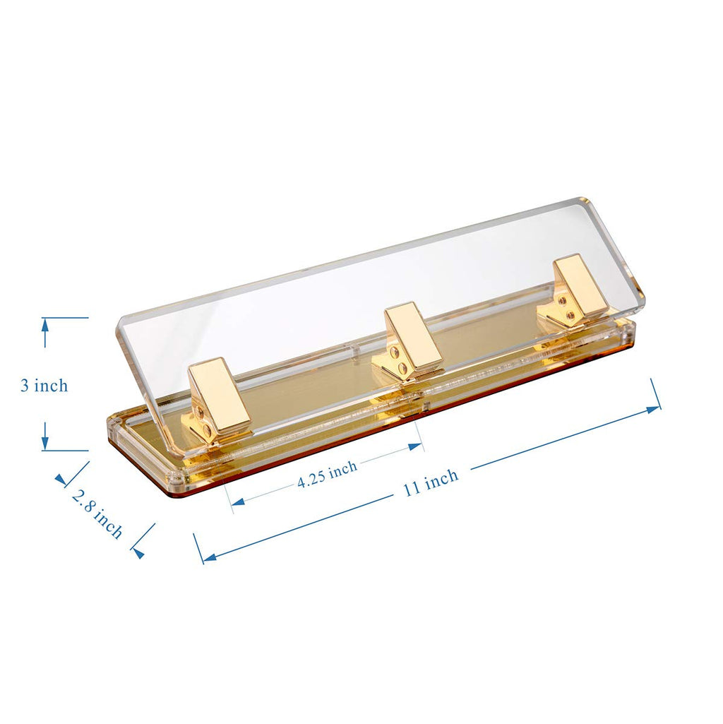 EXPUTRAN Acrylic and Gold Standard 3 Hole Punch,10 Sheet Capacity, Desktop Hole Puncher 3 Ring, Office Desktop Accessory,Clear/Gold