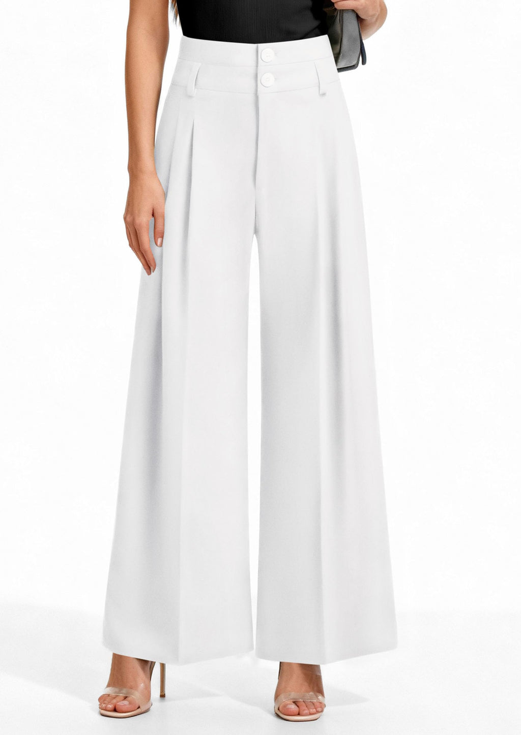 PRETTYGARDEN Womens Spring Wide Leg Palazzo Pants 2026 Trendy Loose Button High Waist Pleated Work Business Casual Trousers (White,Medium)