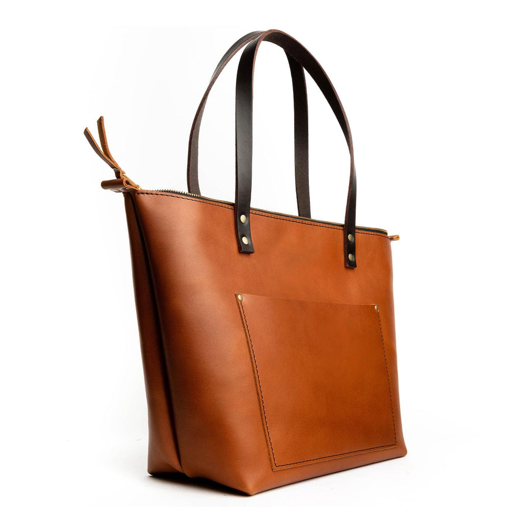 Portland Leather Goods Medium Zipper Tote Bag – Handmade, Durable & Unlined, Interior & Exterior Pockets – Honey
