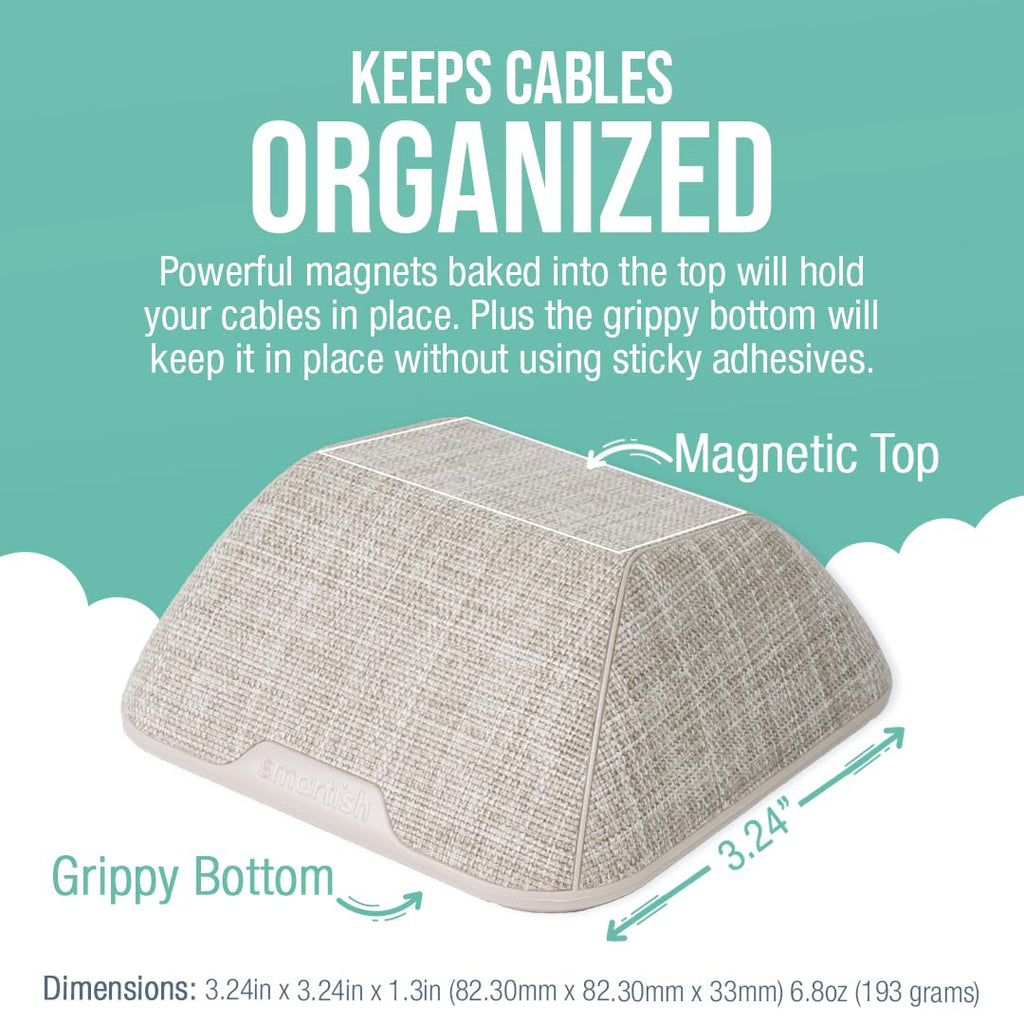 Smartish® Magnetic Cord Holder - Cable Wrangler Organizer with Magnet Clips for Charger Management on Desktop, Nightstand for USB-C + Lightning - Lightly Toasted Beige
