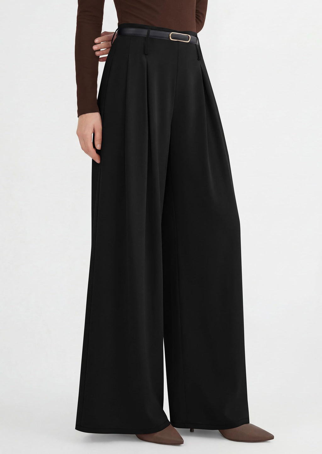 PRETTYGARDEN Womens Spring Wide Leg Trousers 2026 High Elastic Waist Loose Pleated Long Flowy Palazzo Work Pants with Pockets (Black,Large)