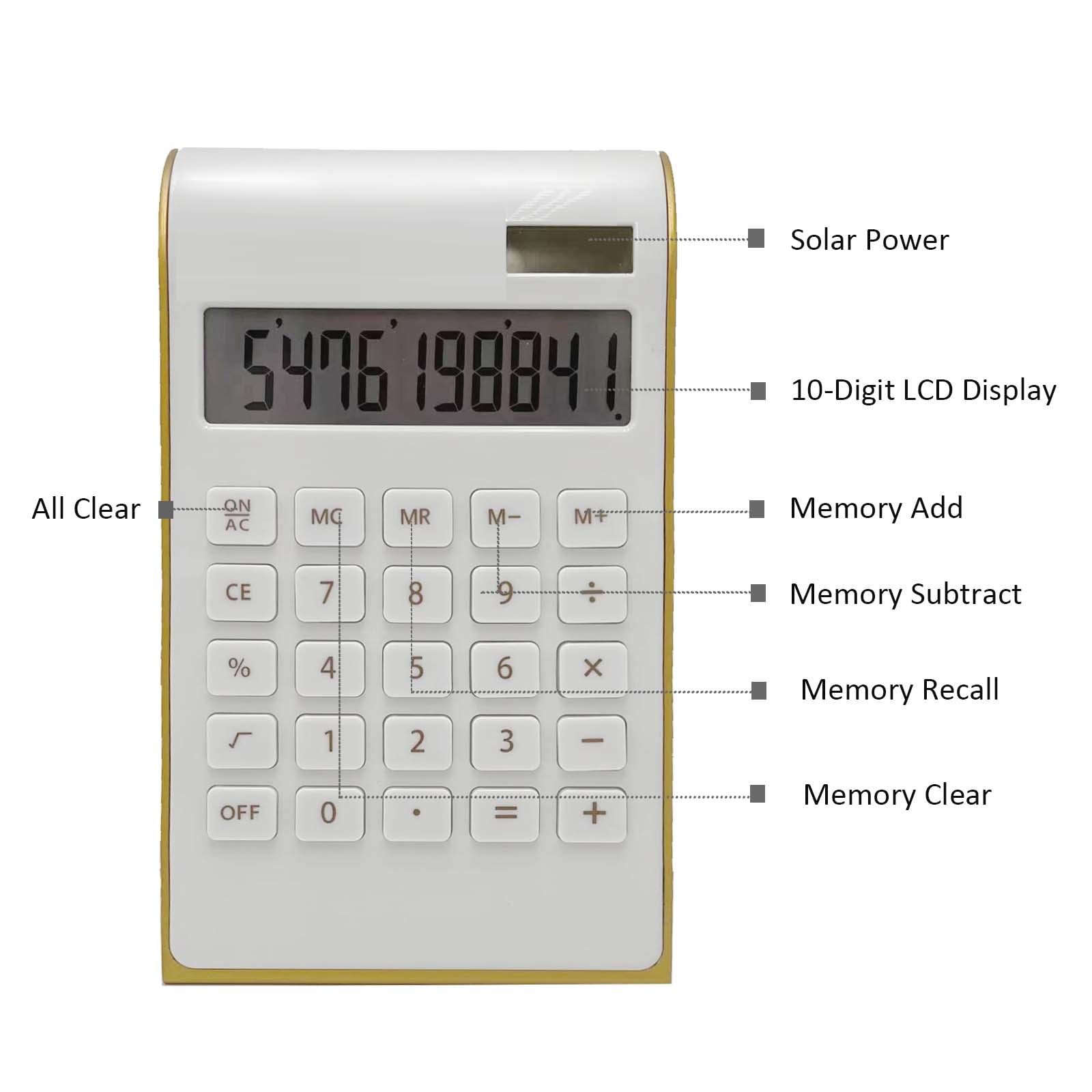 Benkaim Solar Gold Standard Function 10-Digit Desktop Calculator for Office, Home