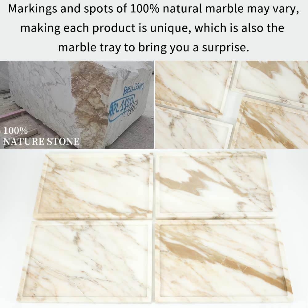 100% Natural Marble Serving Tray Luxury Marble Storage Tray for Home Decor Stone Tray for Bathroom/Kitchen/Vanity/Dresser,Plate Holder for Tissues, Candles, Towel