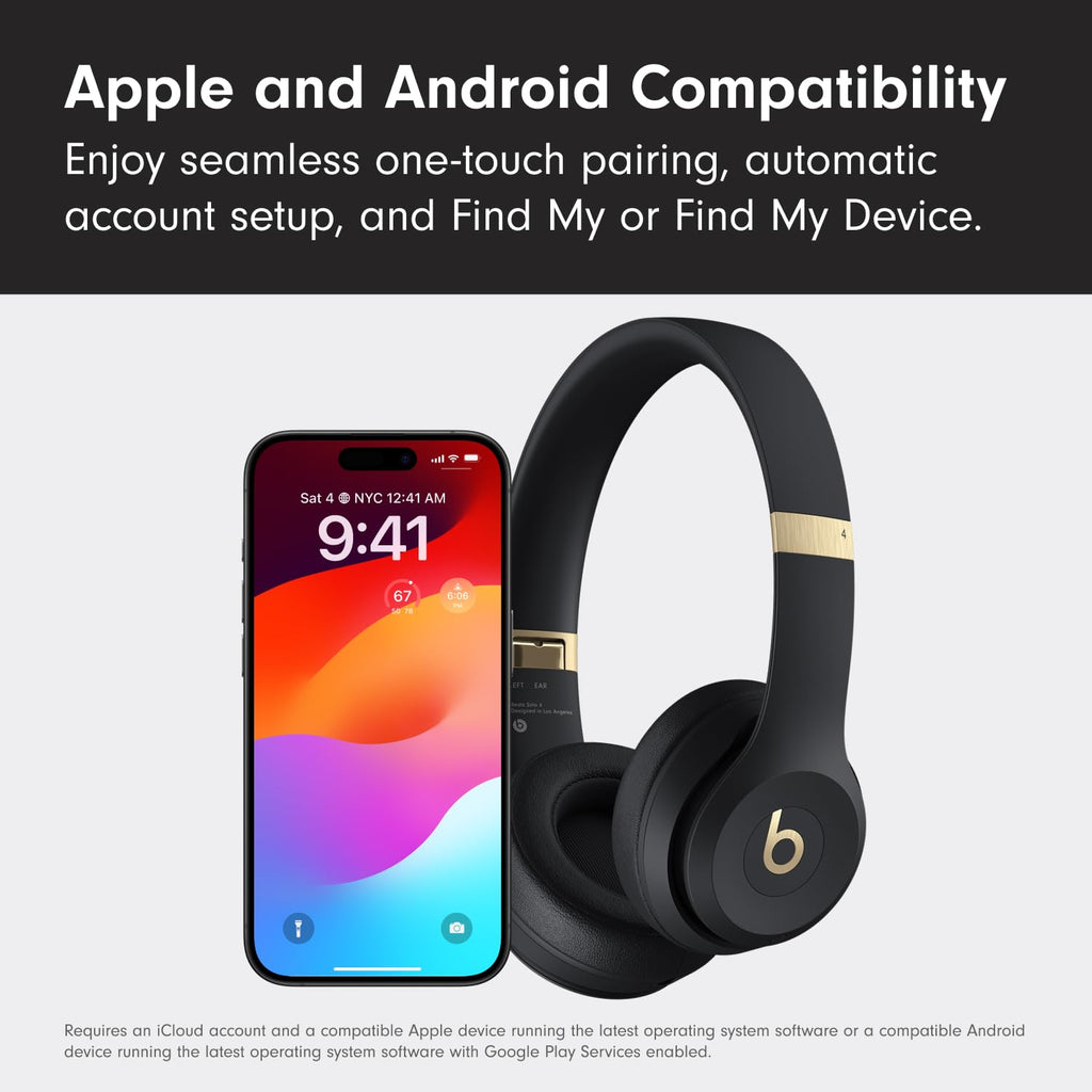 Beats Solo 4 - Wireless On-Ear Bluetooth Headphones, Up to 50-Hour Battery Life, Ultra-Lightweight Comfort, Powerful and Balanced Sound, Apple & Android Compatible - Black & Gold