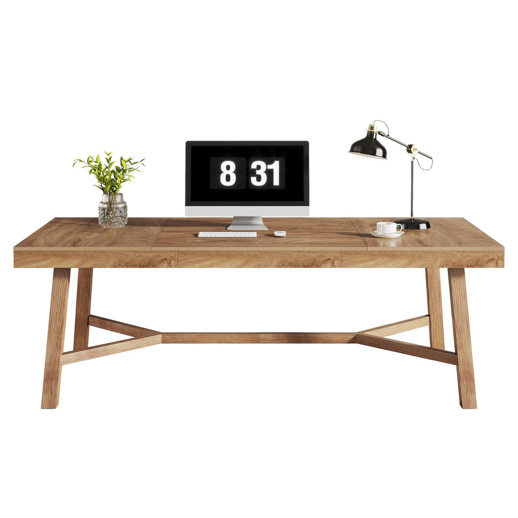 Tribesigns 71-Inch Executive Desk, Farmhouse Office Computer Desk with Sturdy Leg Structure, Rectangular Writing Table Business Furniture for Home Office, Natural