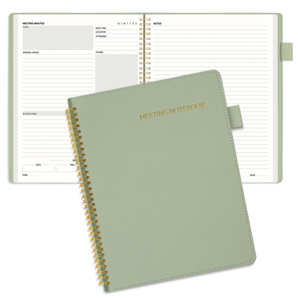 SUNEE Half Meeting Half Note - 8.5"x11" Professional Notebooks for Work - 160 Pages, A4 Size Project Planner, Spiral Meeting Agenda Organizer for Women Men, Note Taking,Office with Vegan Leather Cover