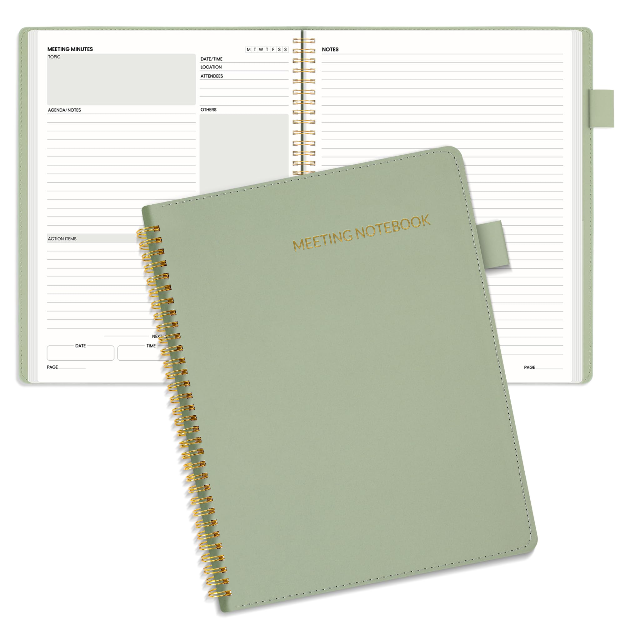 SUNEE Half Meeting Half Note - 8.5"x11" Professional Notebooks for Work - 160 Pages, A4 Size Project Planner, Spiral Meeting Agenda Organizer for Women Men, Note Taking,Office with Vegan Leather Cover