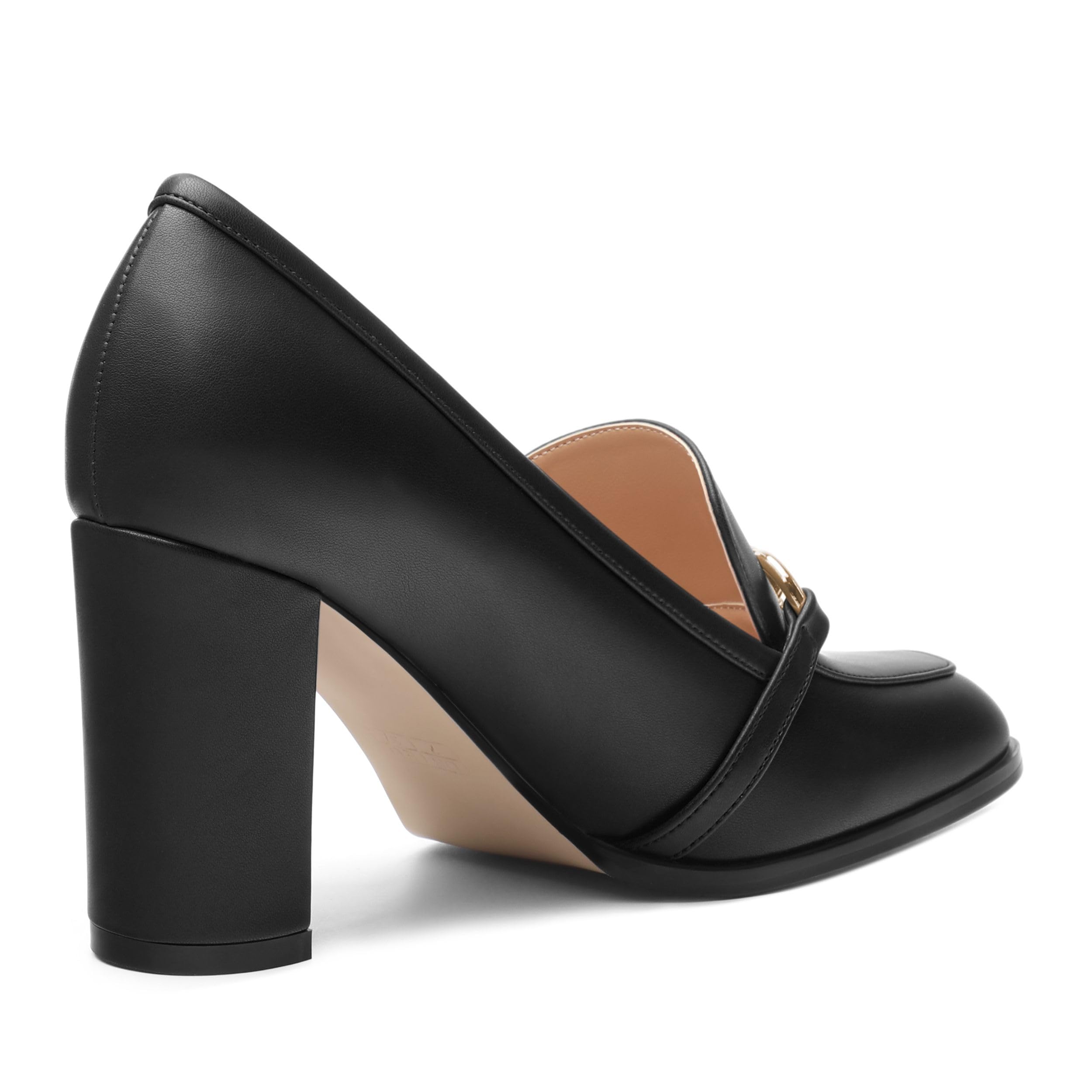 WEANDWEI Women's Loafers - Square Toe High Heels Shoes for Women, Metal Buckle Fashion Women's Pumps Shoes for Party Dress Wedding Office Black Matte Size 7.5