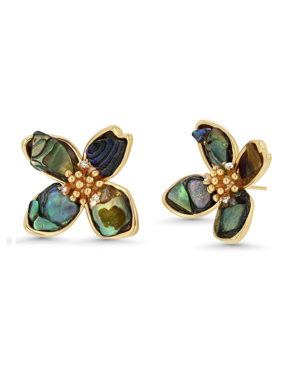 SNGIA 18K Gold Plated Mother of Pearl Flower Stud Statement Earrings for Women by SNGIA, Dainty Bold Retro Handmade Trendy Natural Sea Abalone Shell Floral Bohemian Jewelry Gifts, Small Unique Baroque Turquoise Stone Summer Beach Fashion Earrings Accessor