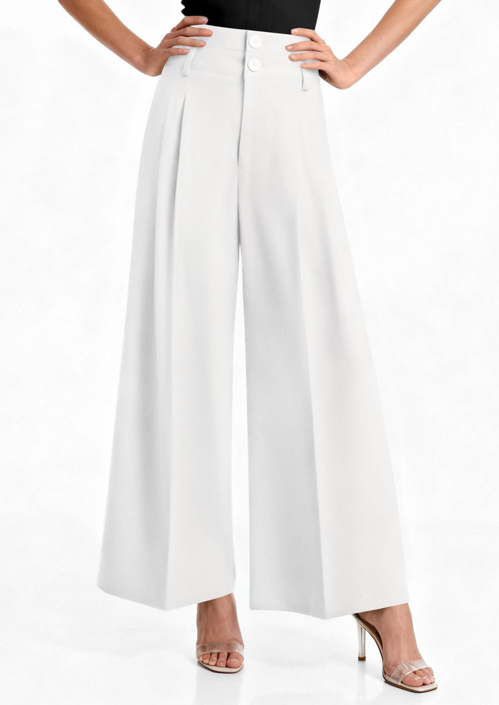 PRETTYGARDEN Womens Spring Wide Leg Palazzo Pants 2026 Trendy Loose Button High Waist Pleated Work Business Casual Trousers (White,Medium)