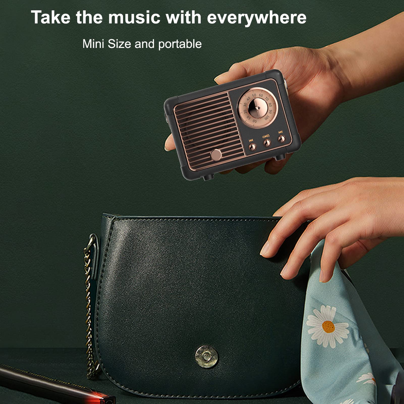 Dosmix Retro Bluetooth Speaker, Vintage Decor,Small Wireless Bluetooth Speaker,Cute Old Fashion Style for Kitchen Desk Bedroom Office Outdoor,Birthday Gifts for Women Men Teens