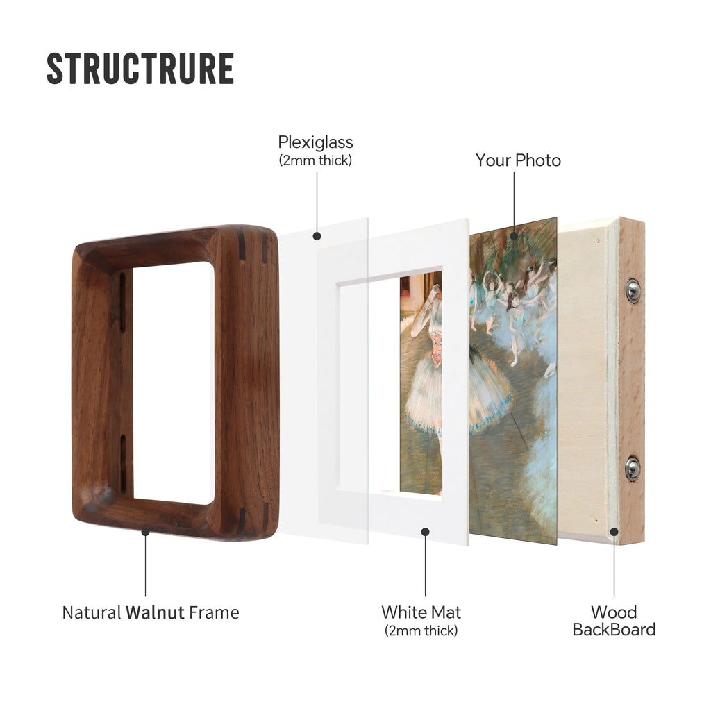 SoochART Walnut Wood Picture Frame,Picture 2x3 with Mat or 2.5x3.5 Without Mat,Standing Desk Photo Frame 2.5 by 3.5,Plexiglass,Tabletop or Wall Display