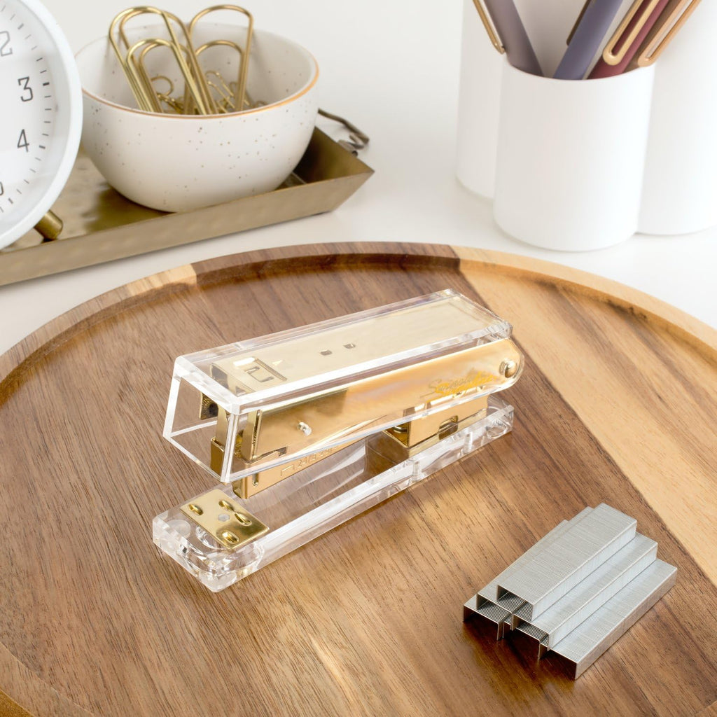 Swingline Compact Clear Acrylic Gold Stapler, 20 Sheet Capacity, Half Strip, Transparent Desk Stapler (S700000A)