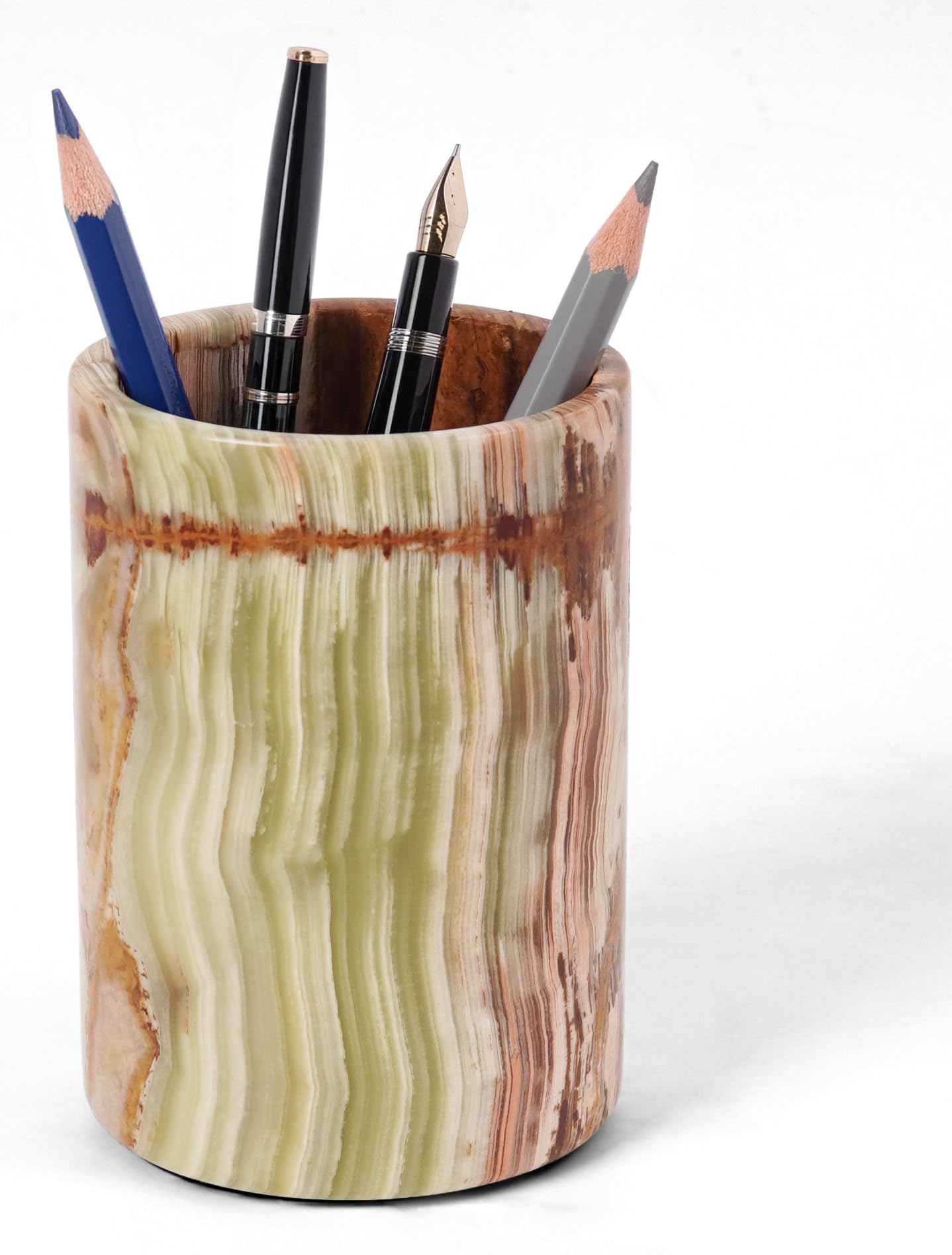 Radicaln Marble Pen Holder For Desk 4" Inches Green Onyx Handmade Stationary Holder For Office Supplies, Ideal Pencil Holders & Desk Organizer, Use for Makeup Accessories
