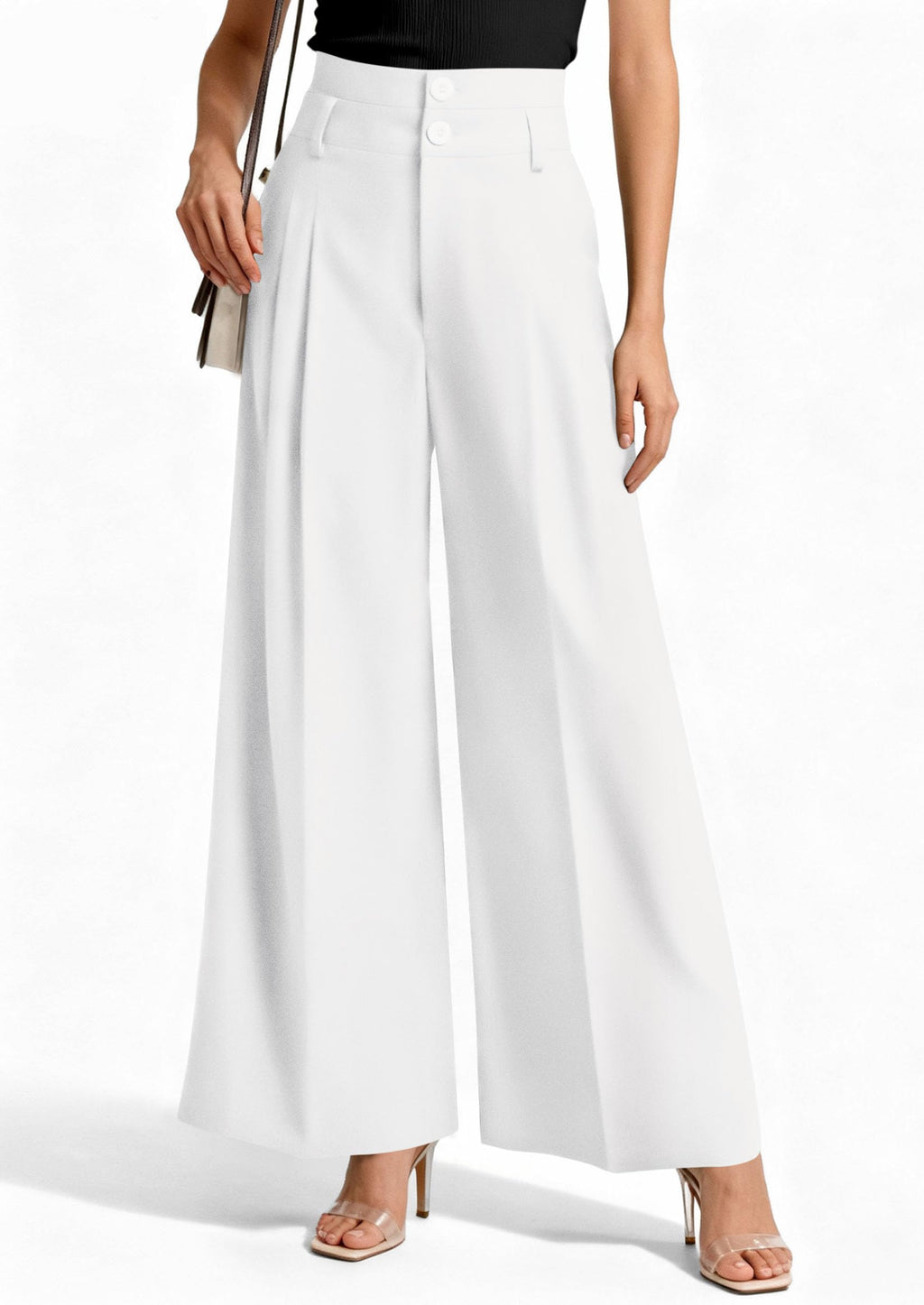 PRETTYGARDEN Womens Spring Wide Leg Palazzo Pants 2026 Trendy Loose Button High Waist Pleated Work Business Casual Trousers (White,Medium)