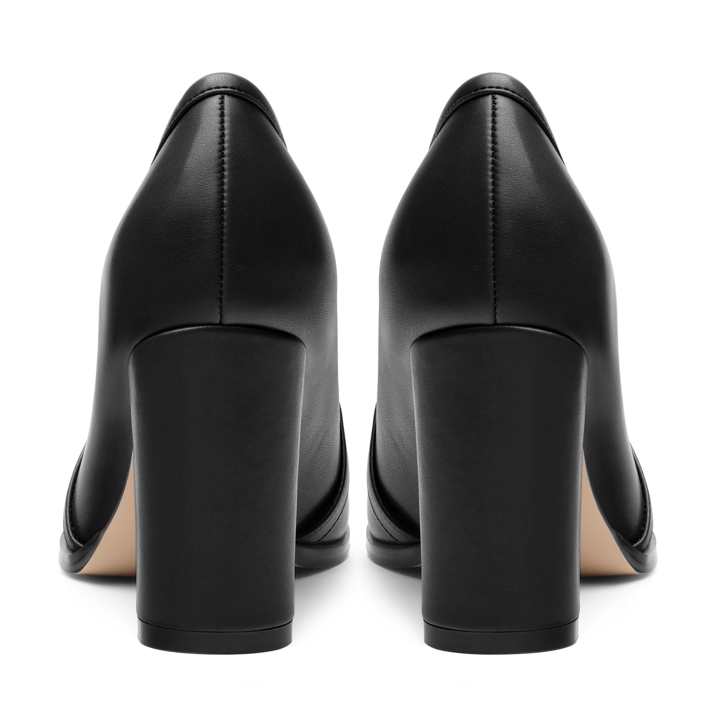 WEANDWEI Women's Loafers - Square Toe High Heels Shoes for Women, Metal Buckle Fashion Women's Pumps Shoes for Party Dress Wedding Office Black Matte Size 7.5