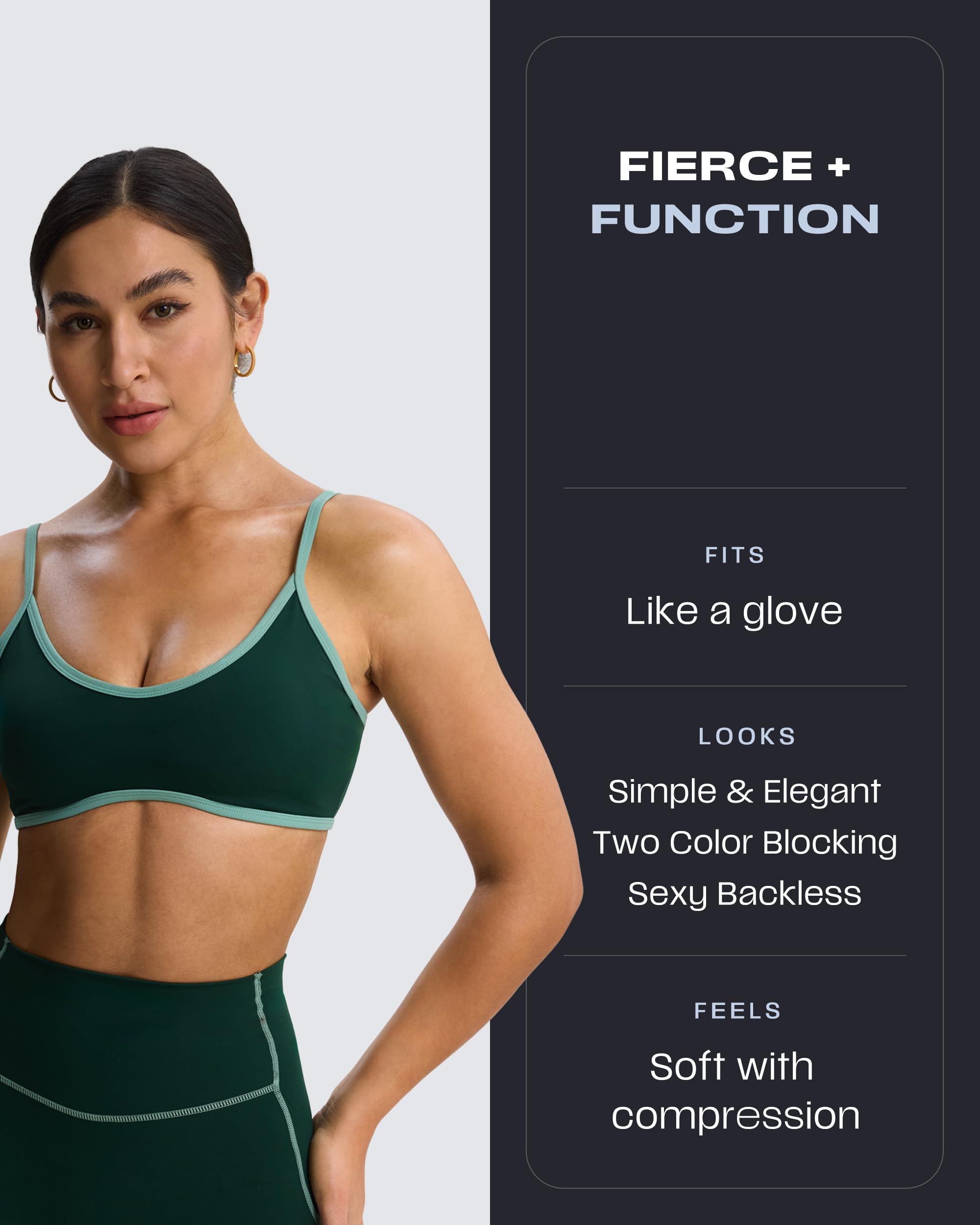 Aoxjox Women's Color Block Workout Sports Bras Fitness Lexi Lined Strappy Bra Athletic Yoga Crop Tank (Forest Green/Sage Green, Medium)