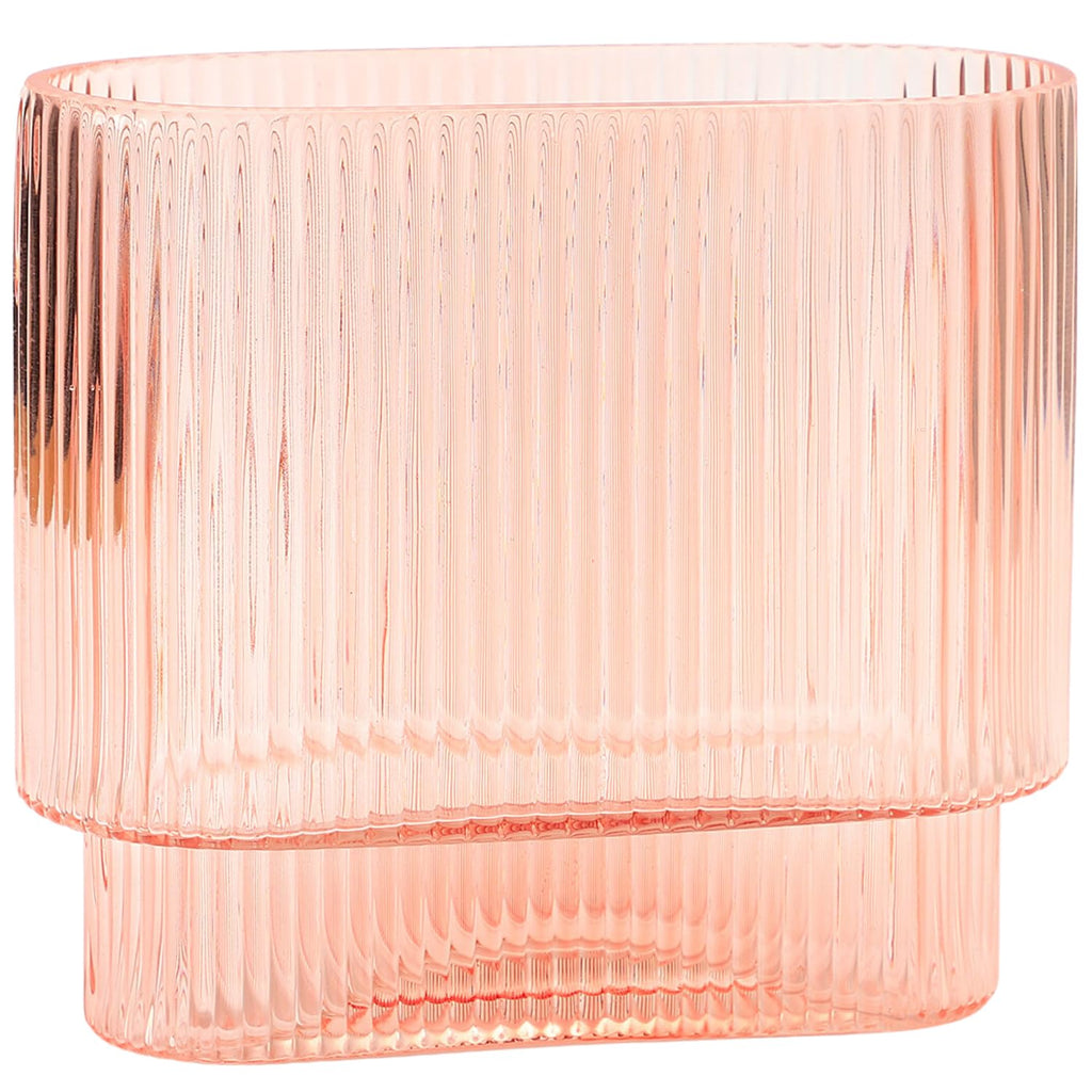 YANWE1 Ribbed Glass Vase, Pink Glass Vase, Fluted Glass Vases for Flower, Pink Modern Vases for Living Room, Dining Room, Bathroom, Desk, Shelf, Wedding, Office, 7 Inches