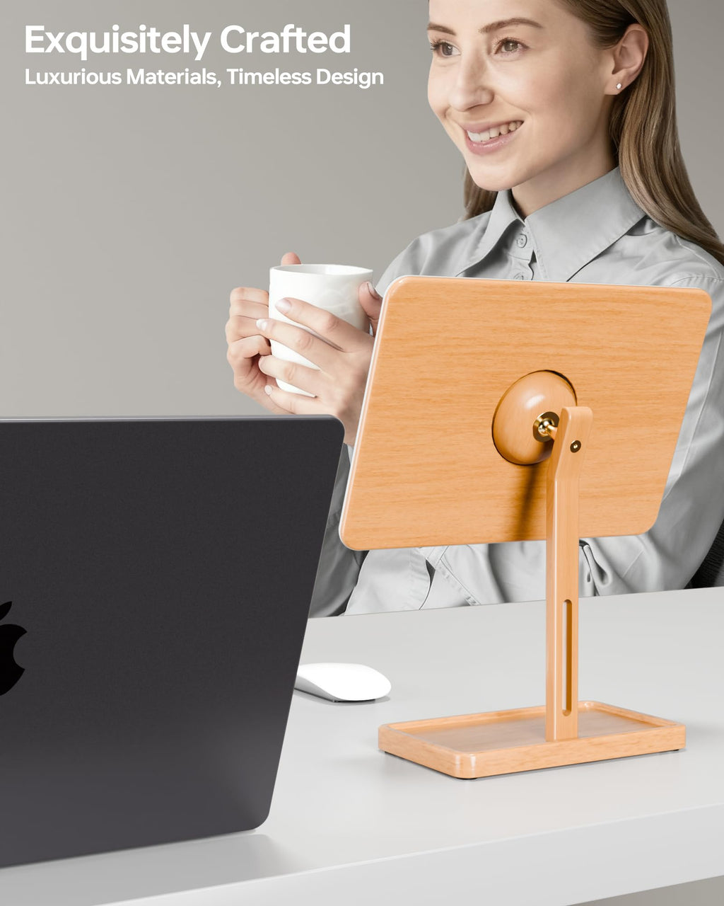 YEOUX Premium Desktop Glass Whiteboard & Magnetic Phone Stand 2-in-1 | 360° Adjustable | Solid Wood | Compatible with MagSafe, Small Dry Erase Board for Office Home Desk