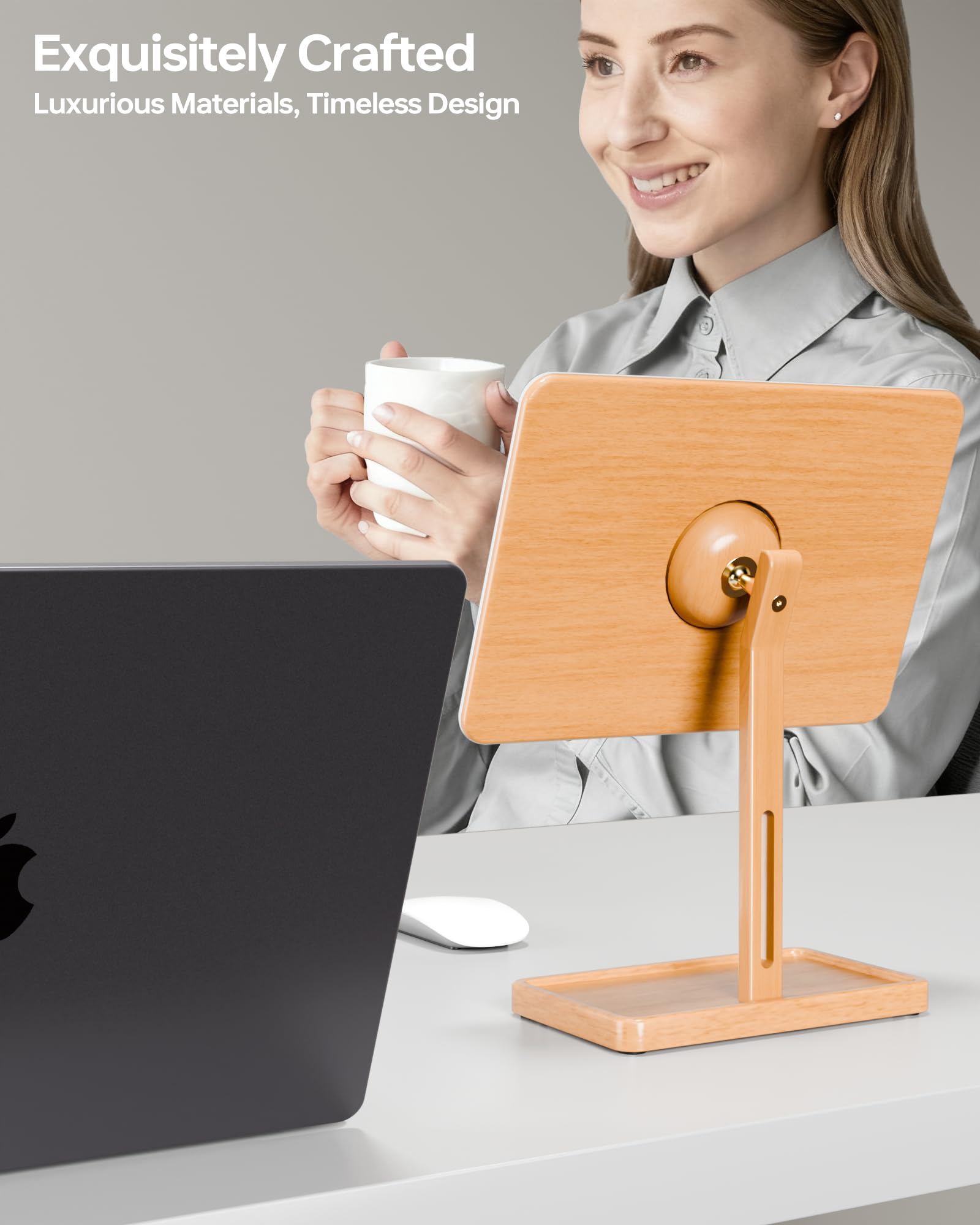 YEOUX Premium Desktop Glass Whiteboard & Magnetic Phone Stand 2-in-1 | 360° Adjustable | Solid Wood | Compatible with MagSafe, Small Dry Erase Board for Office Home Desk