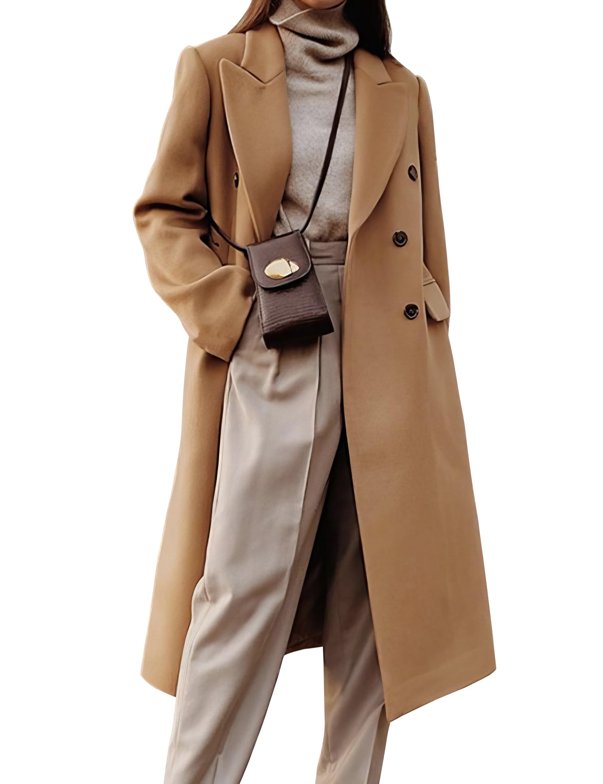 IDEALSANXUN Tweed Blazer Women 2025 Fall Jackets Winter Long Blazers Business Casual Outfits Blazer Dress Coat, Camel, L