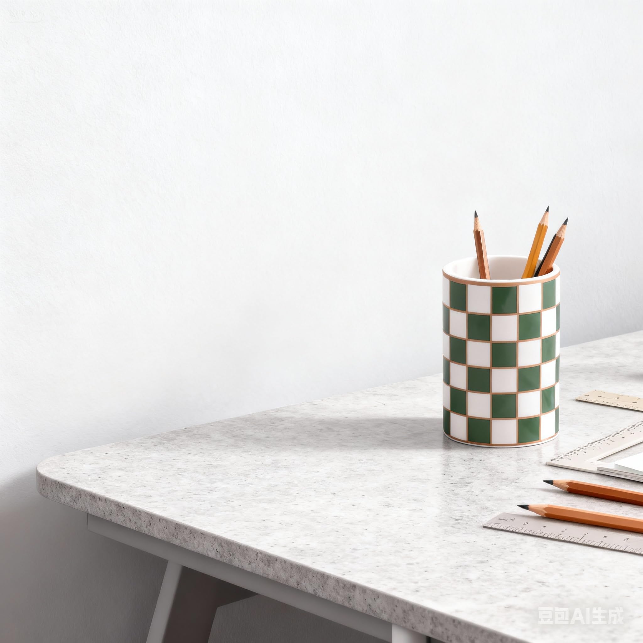XYQXYQ Ceramic Checkered Pen Holder For Desk,Cute Stand Black And White Pencil Cup,Durable Ceramic Pencil Cup, Decorative Makeup Brush Holder Cup, Stationery Holder for Office, School, Home (Green)