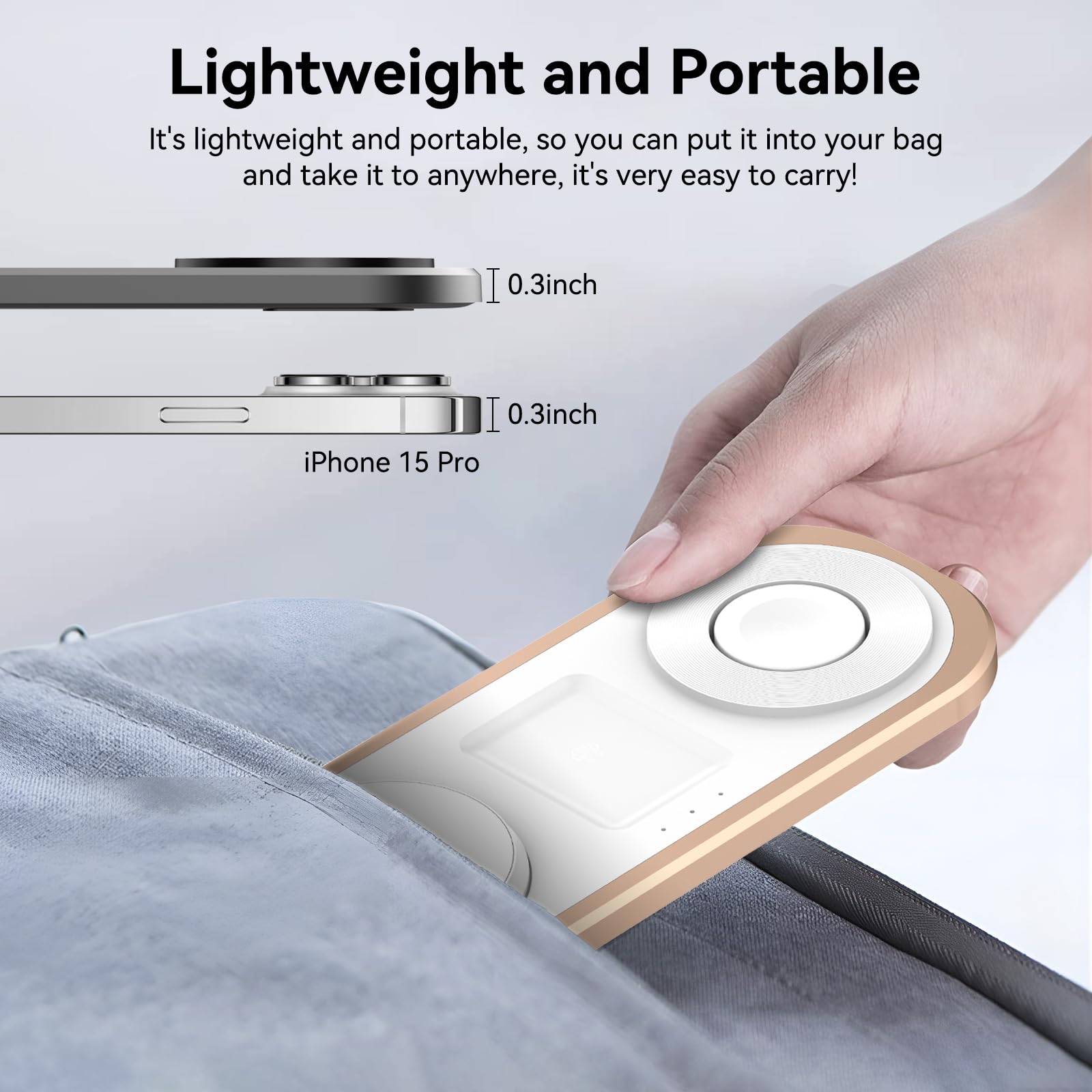 3 in 1 Fast Wireless Charger Stand for iPhone, Foldable Travel Charging Station for Magsafe for iPhone 17/Air/16/15/14/13/12 Series, Apple Watch Series, AirPods pro/2/3/4, Gifts for Women Men (Golden)