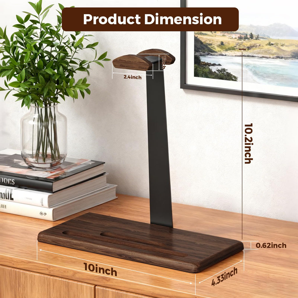 DEMEGA Walnut Headset Stand for Desk with Phone Holder | Headphone Stand Headphone Holder (Dark Walnut)