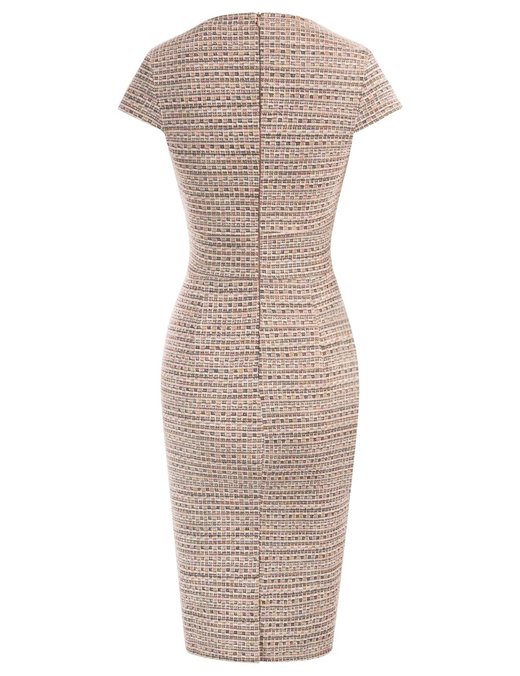 Women's Elegant Vintage Cap Sleeve Knee-Length Tweed Bodycon Pencil Dress XL