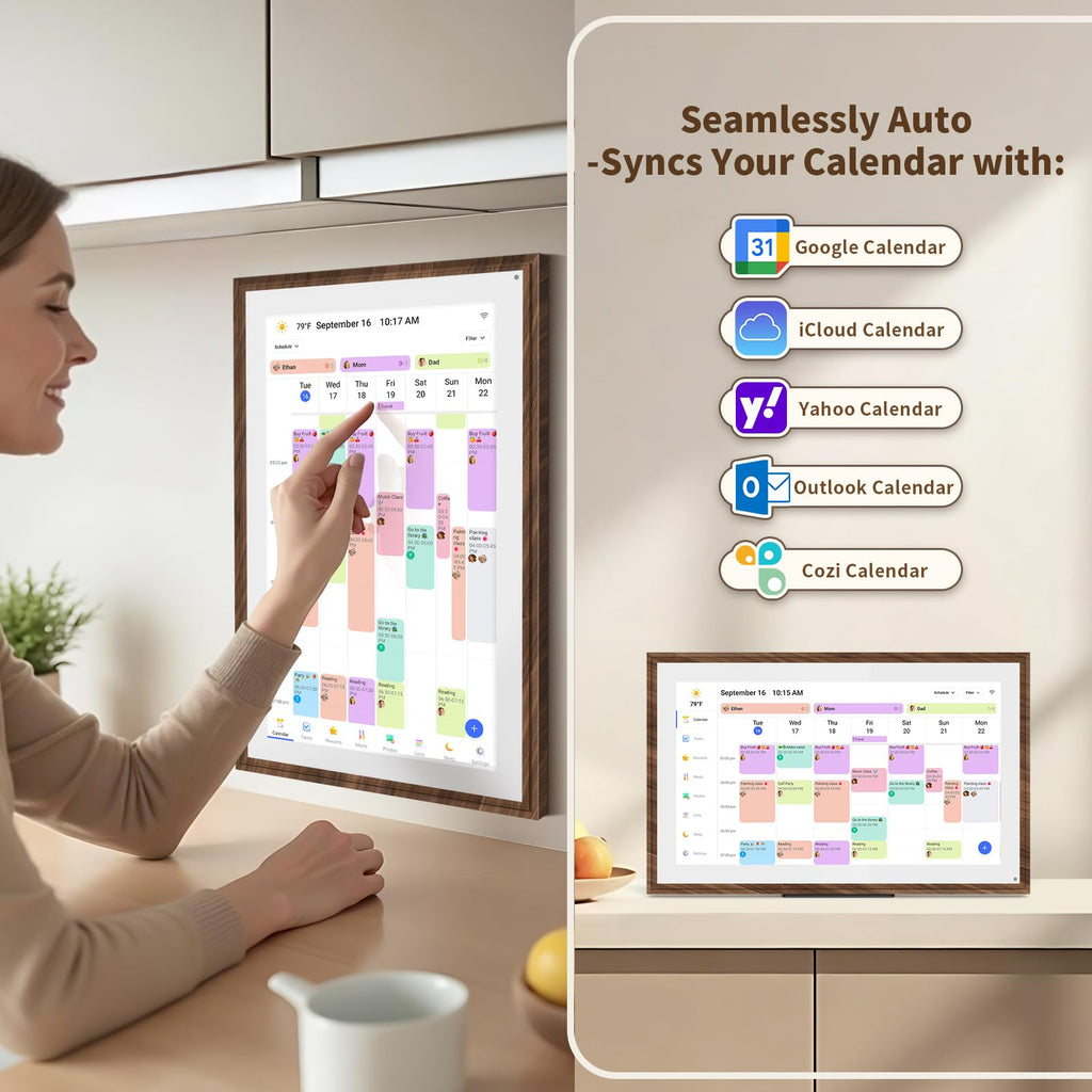 15.6 Inch Digital Calendar Chore Chart with Touchscreen - Full HD Interactive Display, Wall & Desk Mountable Family Planner, to-Do List & Meal Planner, Digital Picture Frame for Gifts for Women Mom
