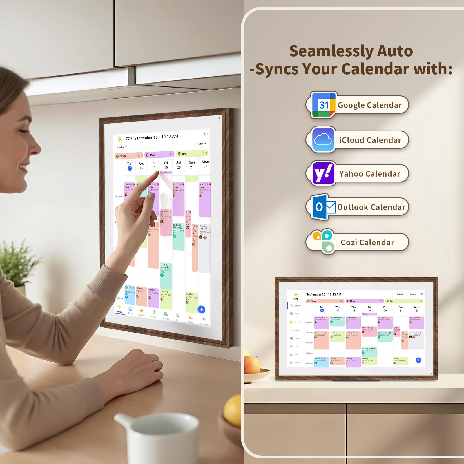 15.6 Inch Digital Calendar Chore Chart with Touchscreen - Full HD Interactive Display, Wall & Desk Mountable Family Planner, to-Do List & Meal Planner, Digital Picture Frame for Gifts for Women Mom