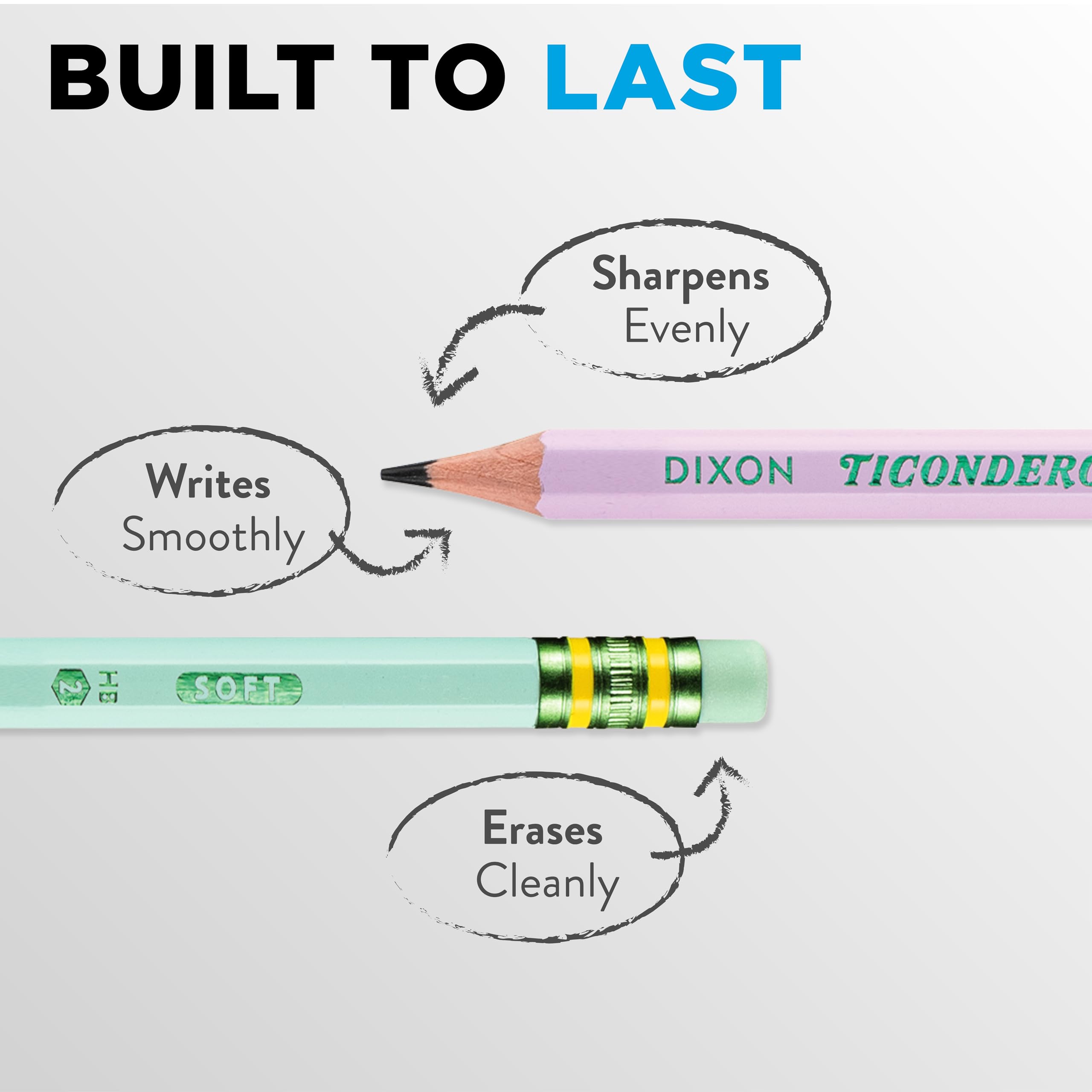 Ticonderoga® Pastel Pencils, 2 Soft, Assorted Colors, Pack Of 10 Pencils