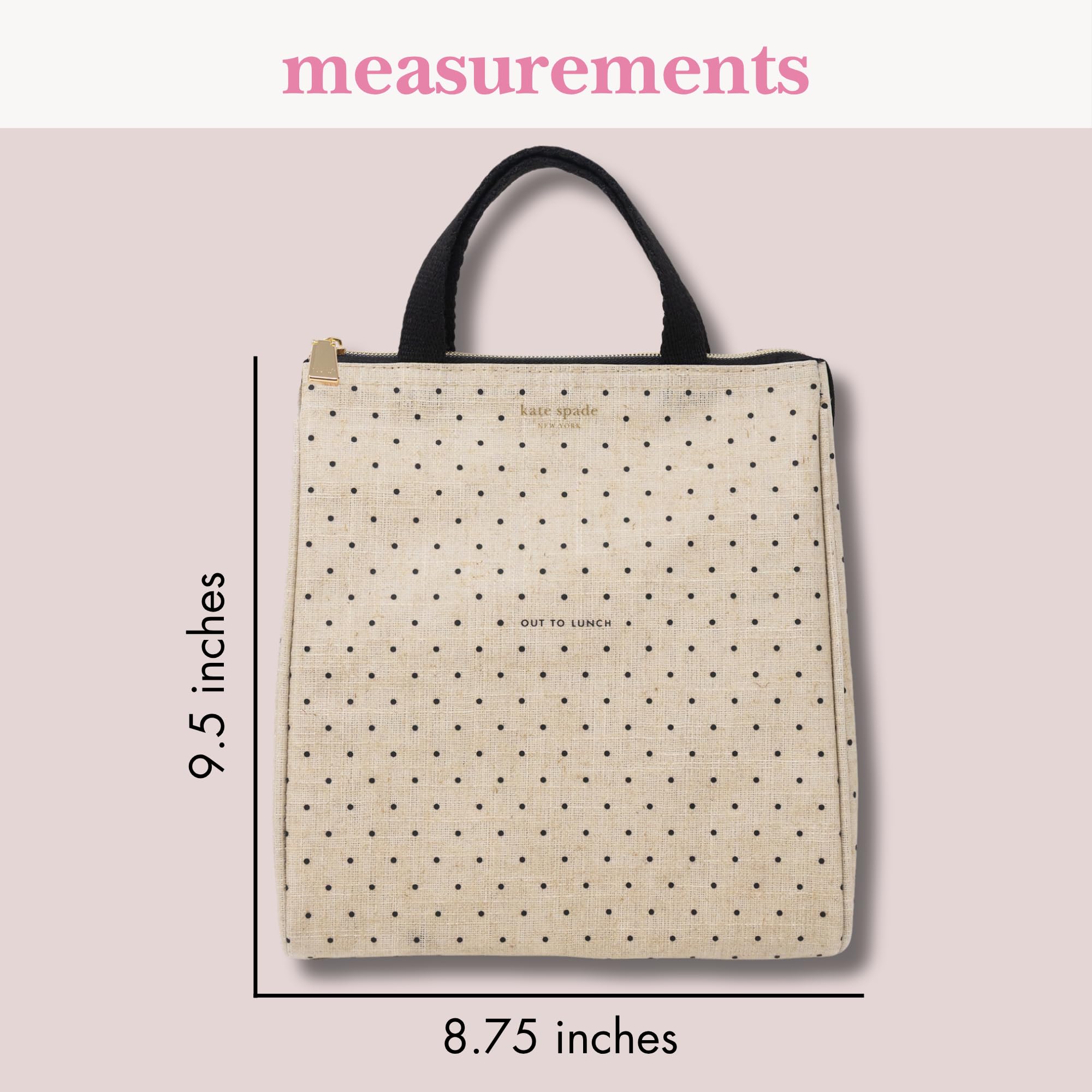 kate spade new york Cute Lunch Bag for Women, Large Capacity Lunch Tote, Adult Lunch Box with Silver Thermal Insulated Interior Lining and Storage Pocket (Out to Lunch)