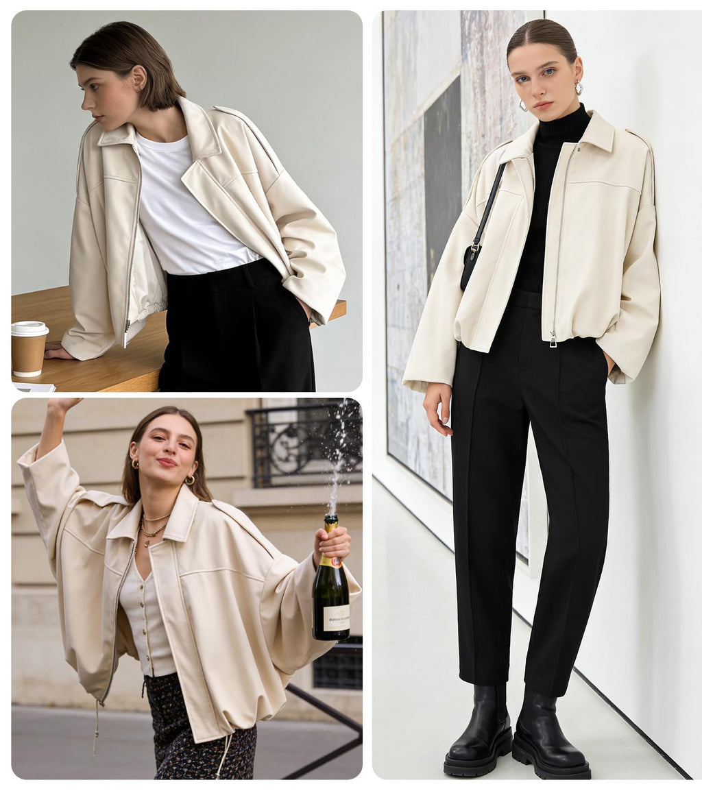 Bnigung Womens Faux Suede Bomber Jacket Casual Lapel Pilot Cropped Coat Oversized Motorcycle Jackets 2025 Outerwear(Beige-S)